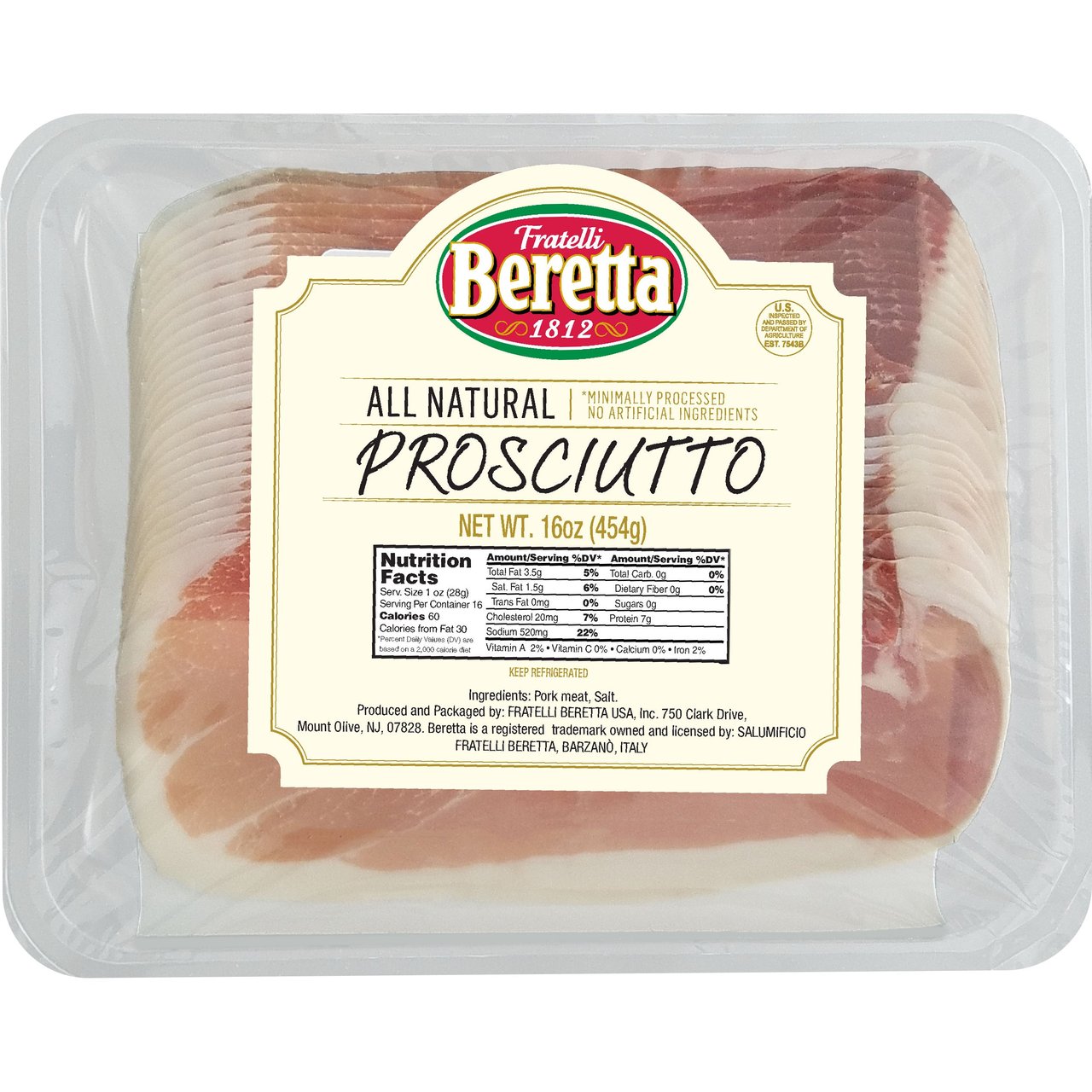 Fratelli Beretta Sliced Prosciutto 16 oz (1 lb) - Image 1
