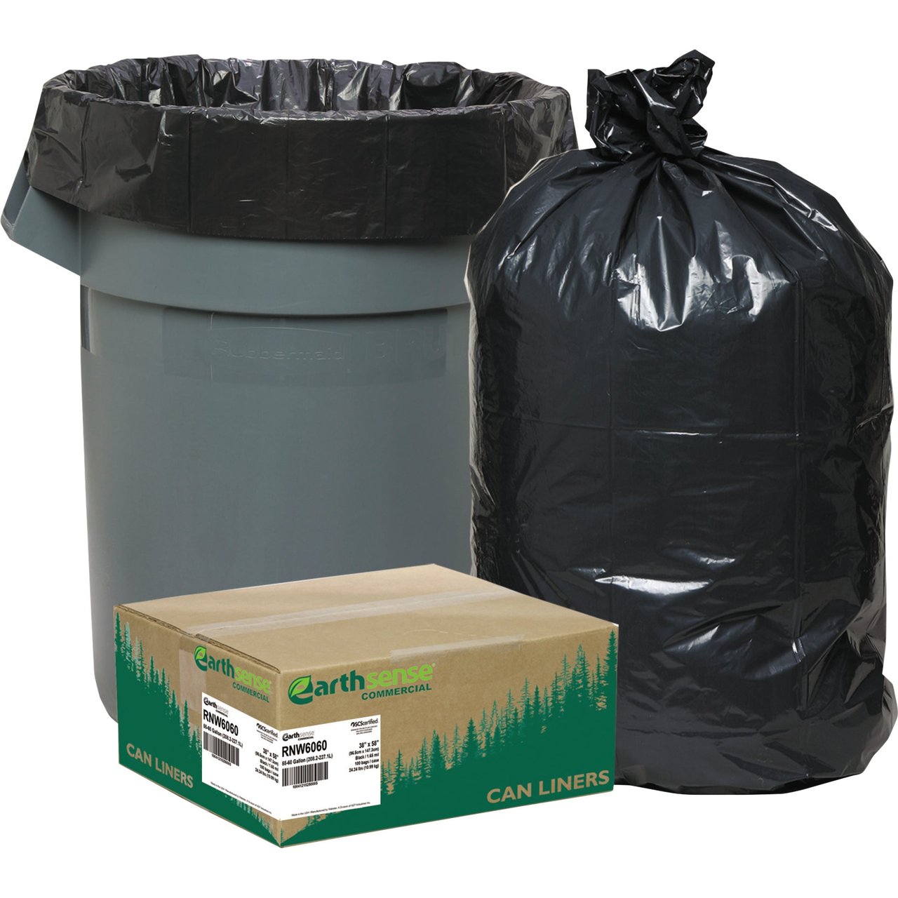 Webster ReClaim 1.65 Mil Heavy-Duty Recycled Can Liners, 60-Gallon, Black, 100-Count