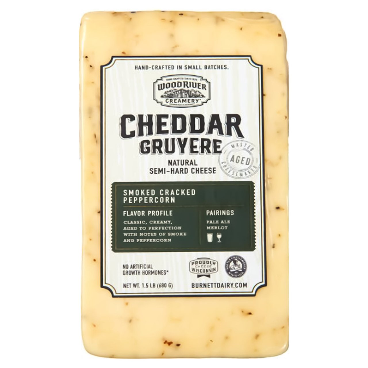 Wood River Creamery Smoked Cracked Peppercorn Cheddar Gruyere, 24 oz - Image 1
