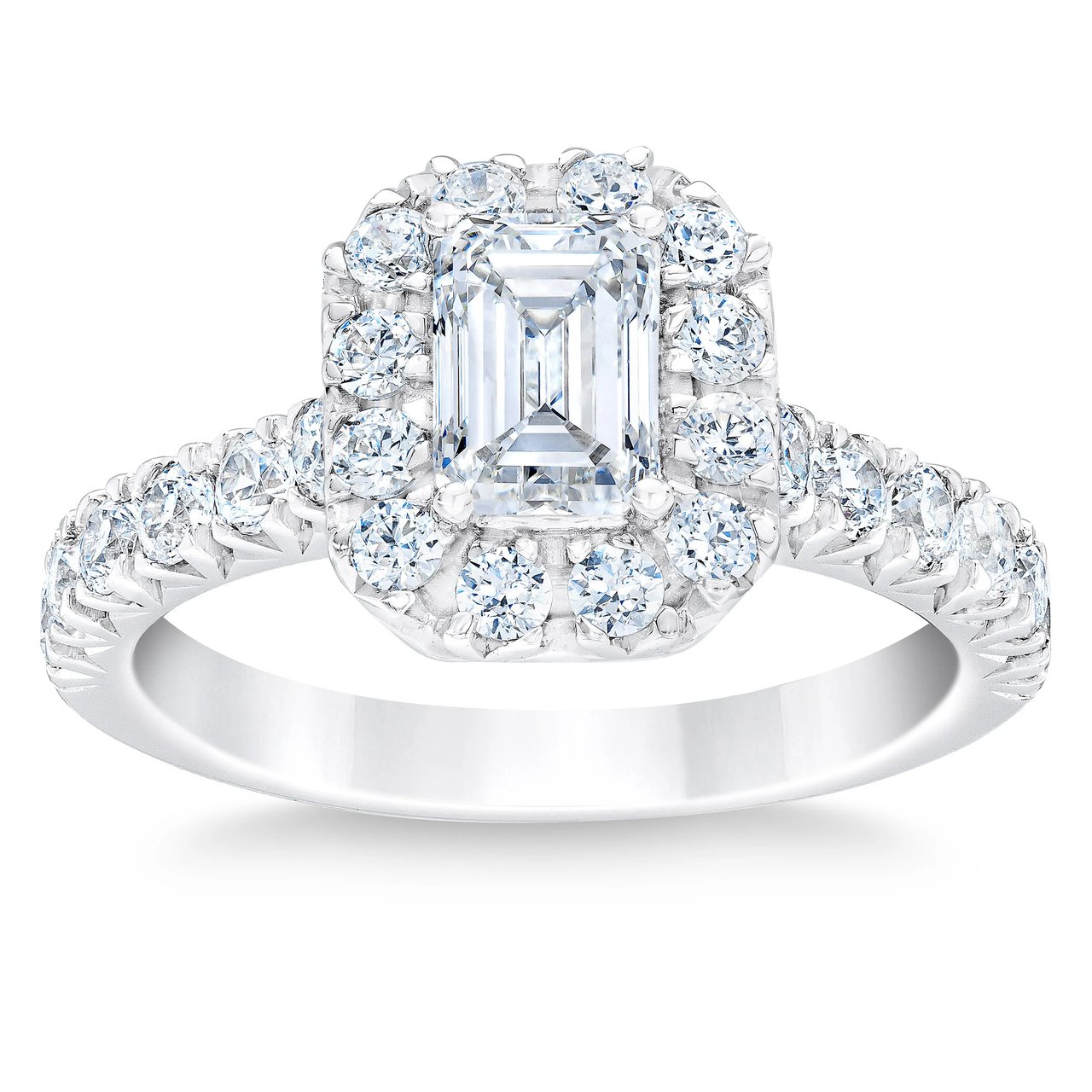 Platinum Emerald Cut & Round Brilliant 2.00 ctw VS2 Clarity, G Color Diamond Halo Ring (1.0 ct Center) - Image 1