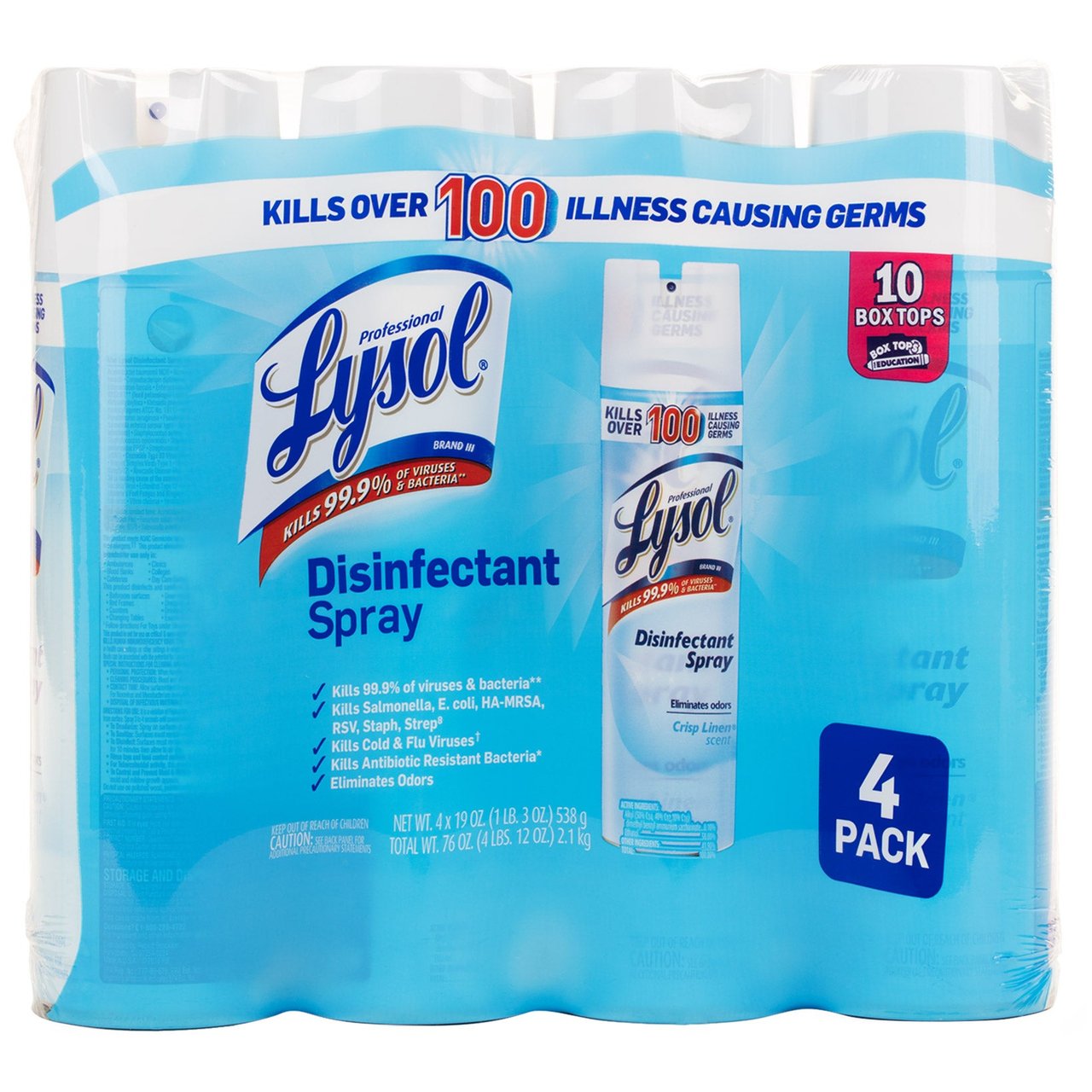 Lysol Crisp Linen Disinfecting Spray, 4-Pack, 19 oz Each (4.75 lbs) - Image 1