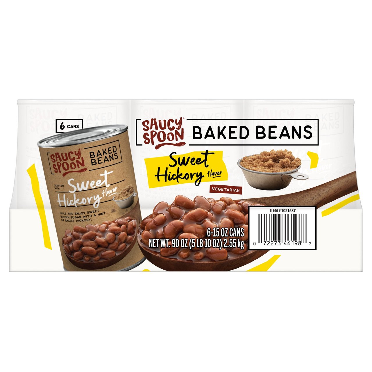 Saucy Spoon Baked Beans Sweet Hickory Flavor 6 Pack, 15 Ounces Each - Image 1