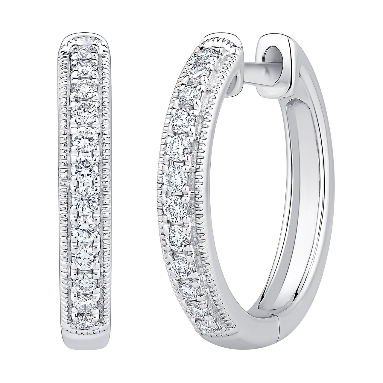 14kt White Gold 0.14 ctw VS2 I Round Diamond Hoop Earrings - Image 1