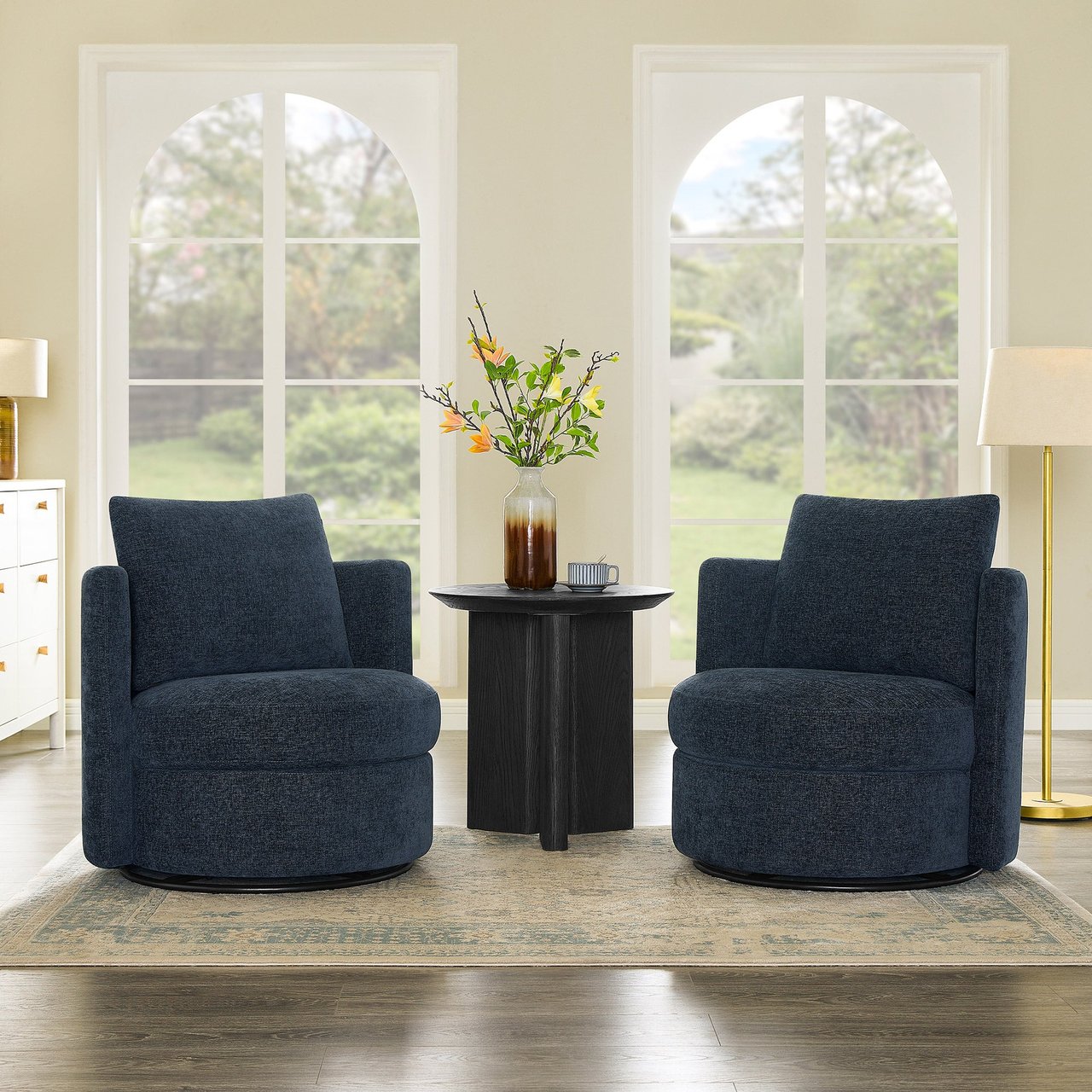 Thomasville Davos Fabric Swivel Chairs, 2-Pack (Dark Blue) - Image 1