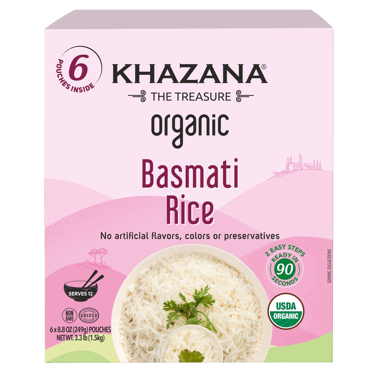 Khazana Organic Basmati Rice 6/8.8oz Pouches - Image 1