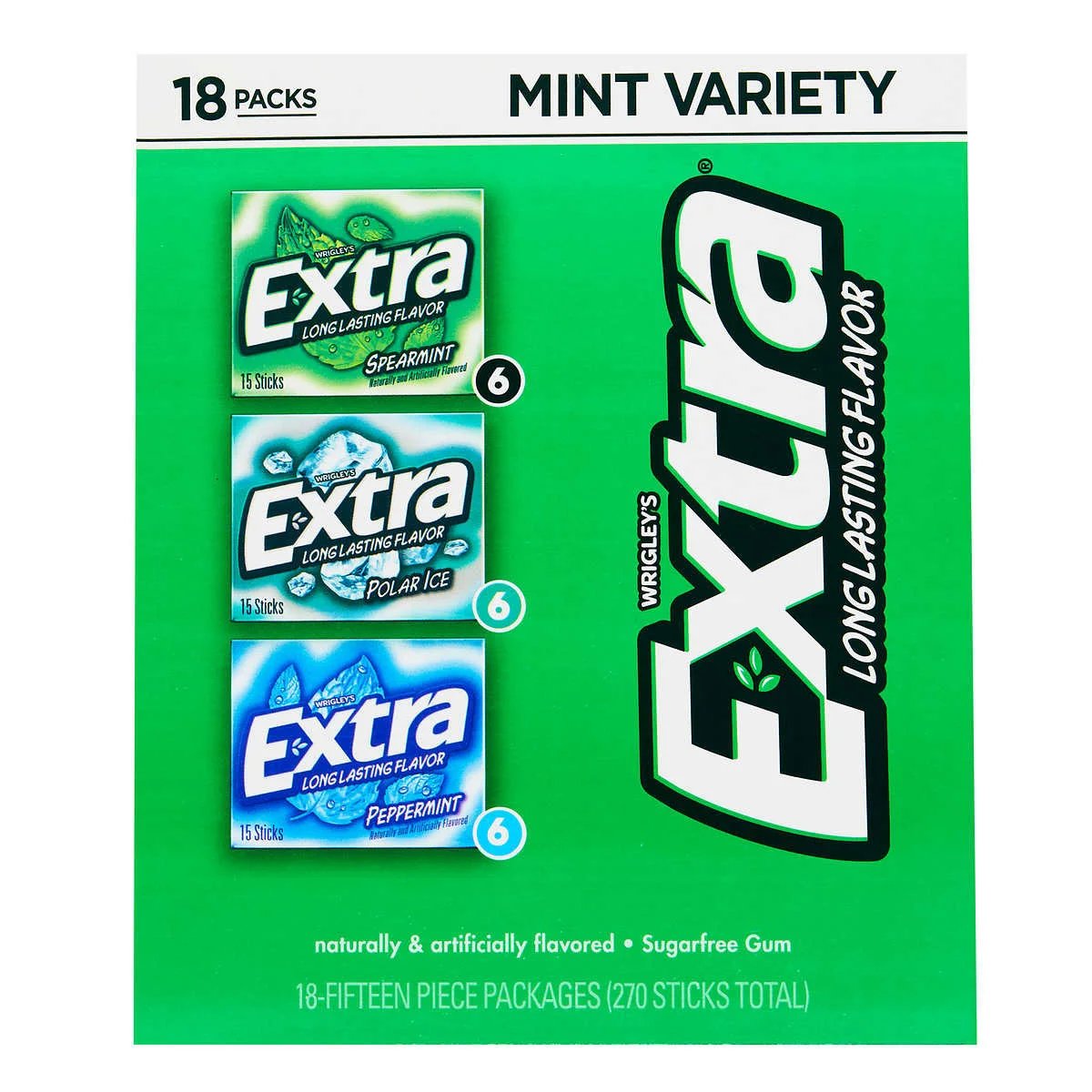 Extra Sugar Free Chewing Gum, Mint Variety Pack, 18 Count - Image 1