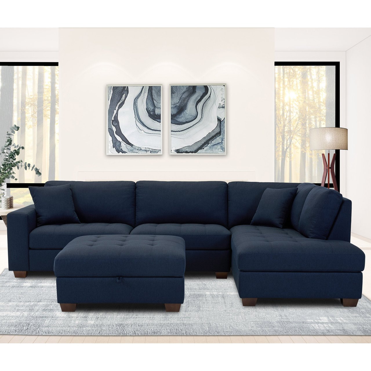 Thomasville Miles 3-Piece Fabric Sectional with Ottoman - Image 1