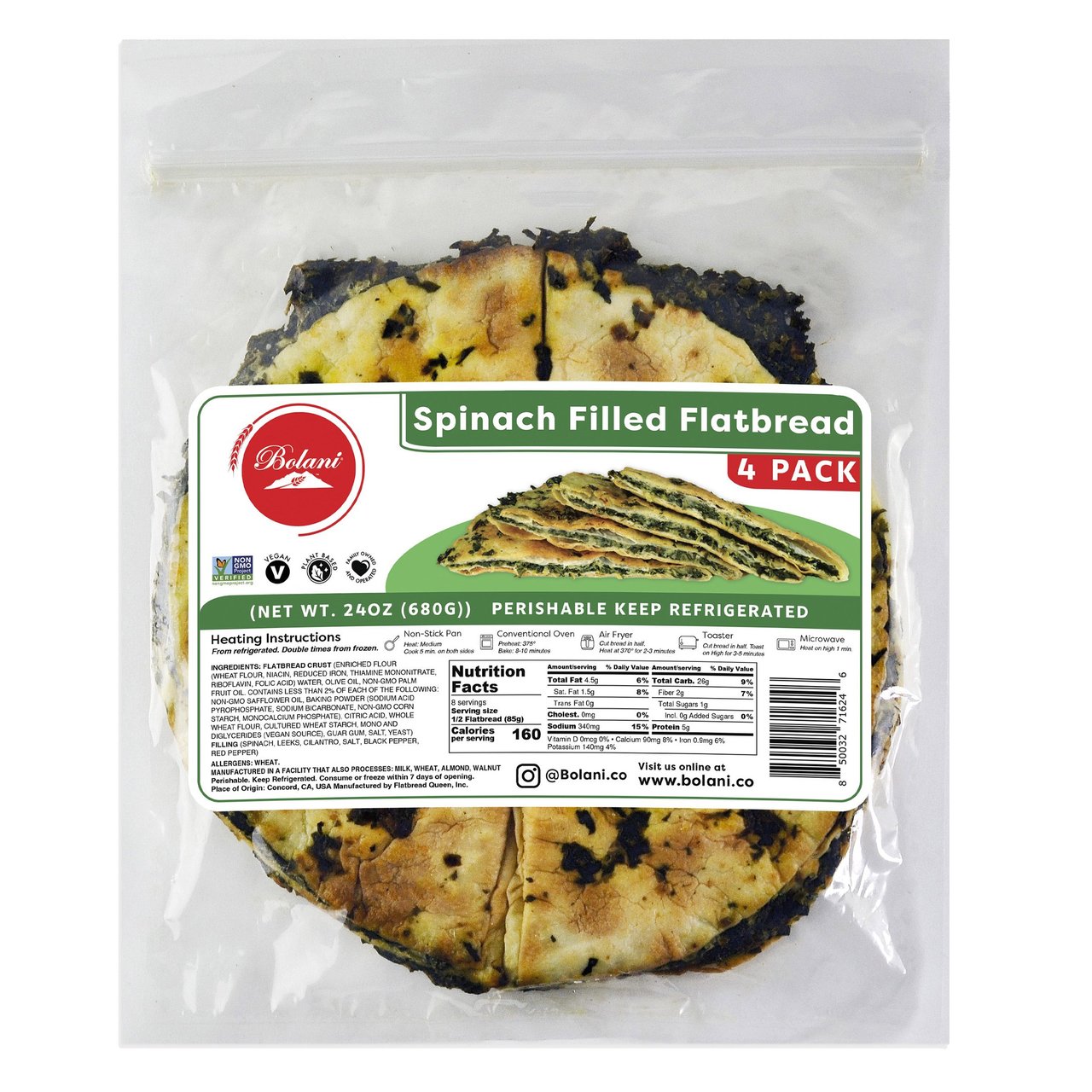 Flatbread Queen Spinach Bolani 4-6oz (1.5 lb) - Image 1