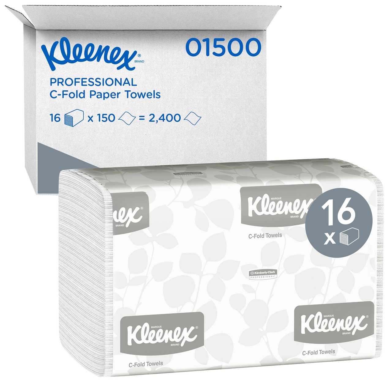 Kleenex C-Fold Paper Towels, 1-Ply White, 16 Packs/Case, 2,400 Count (KCC01500) - Image 1