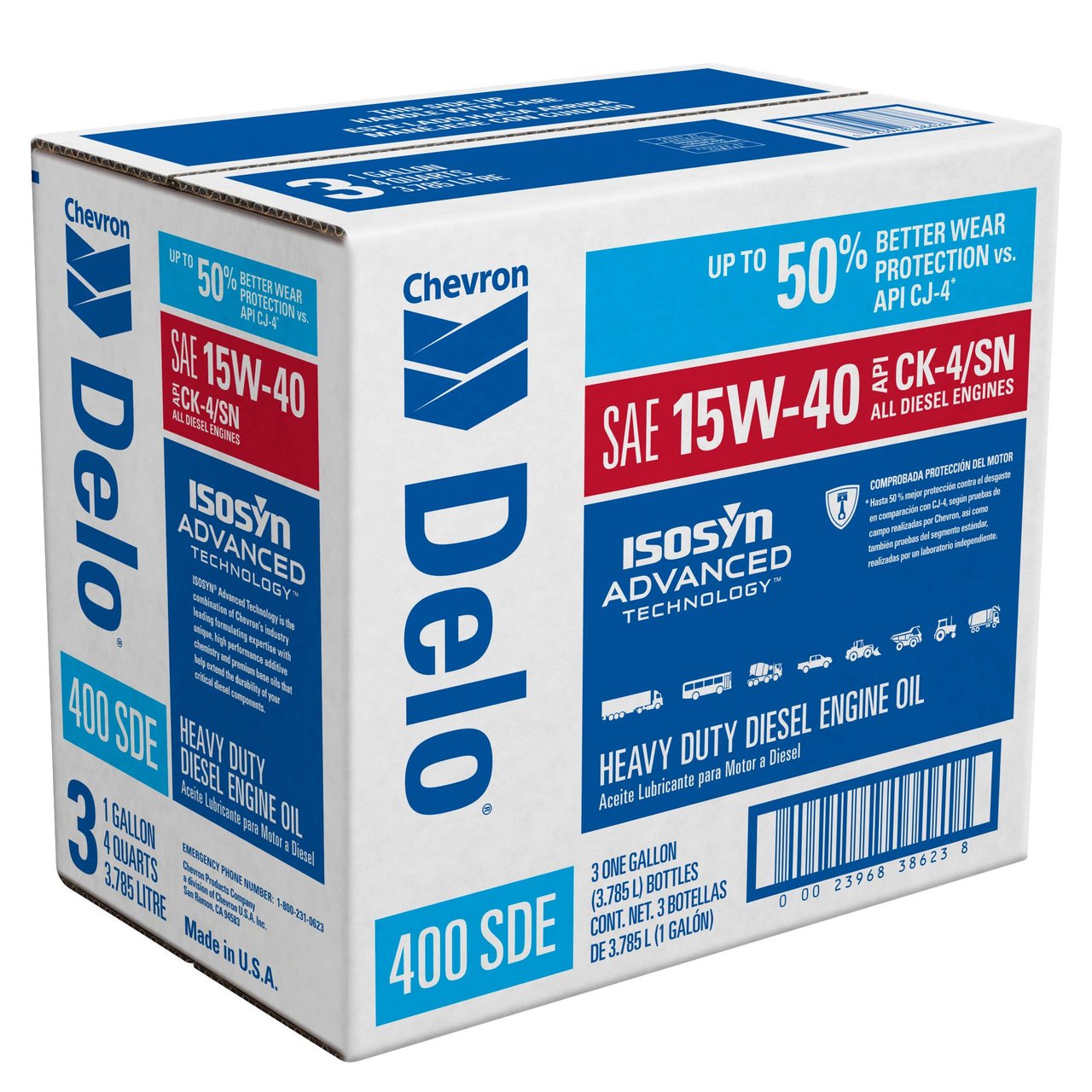 Chevron Delo 400 15W-40 3-1 Gal Bottles - Image 1