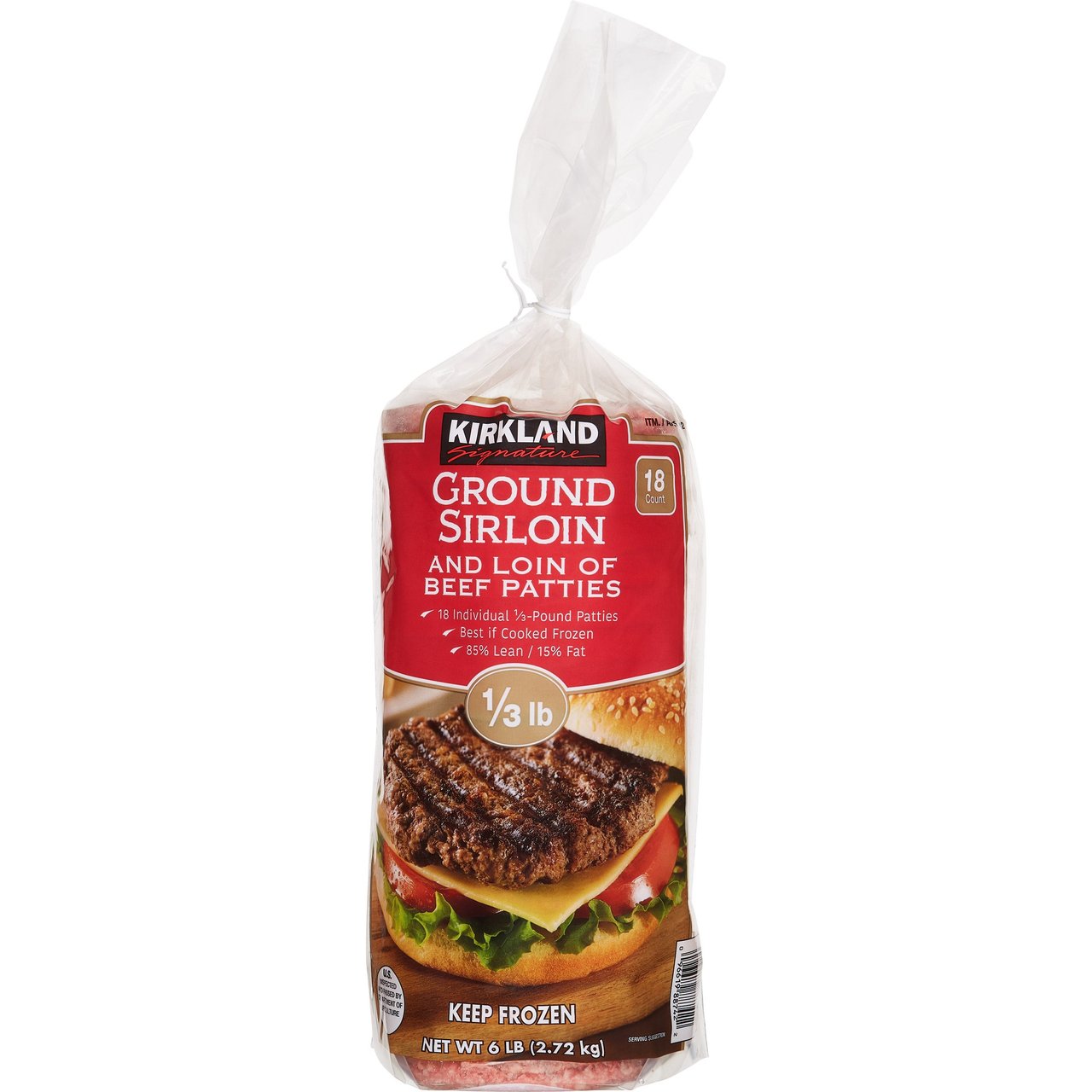 Kirkland Signature 1/3 lb Sirloin Patties, 18 Count, 6 lb - Image 1
