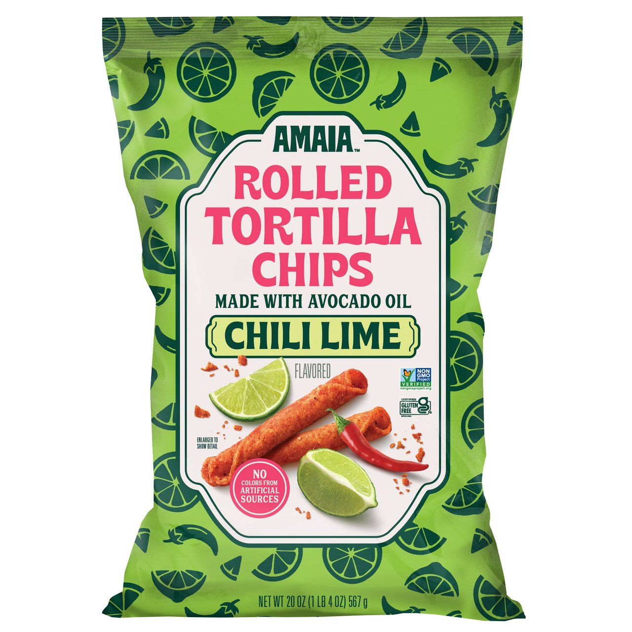 AMAIA Chile Lime Avocado Oil Rolled Tortilla Chips, 20 oz - Image 1