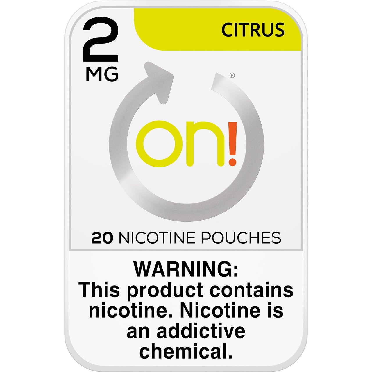 ON! Citrus 2mg Nicotine Pouches, 5-Pack, 20 Count - Image 1