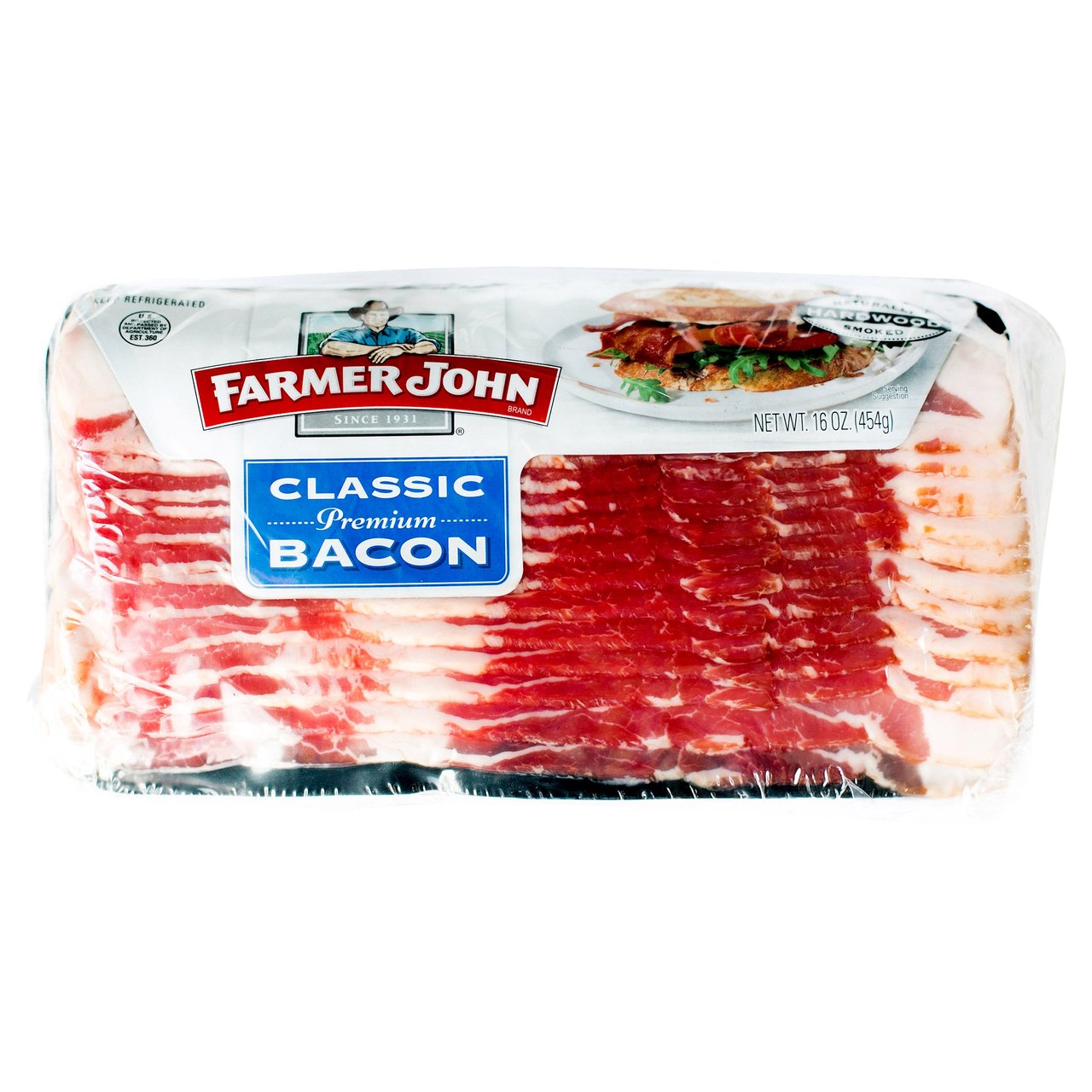 Farmer John Classic Premium Sliced Bacon, 4 x 1 lb - Image 1