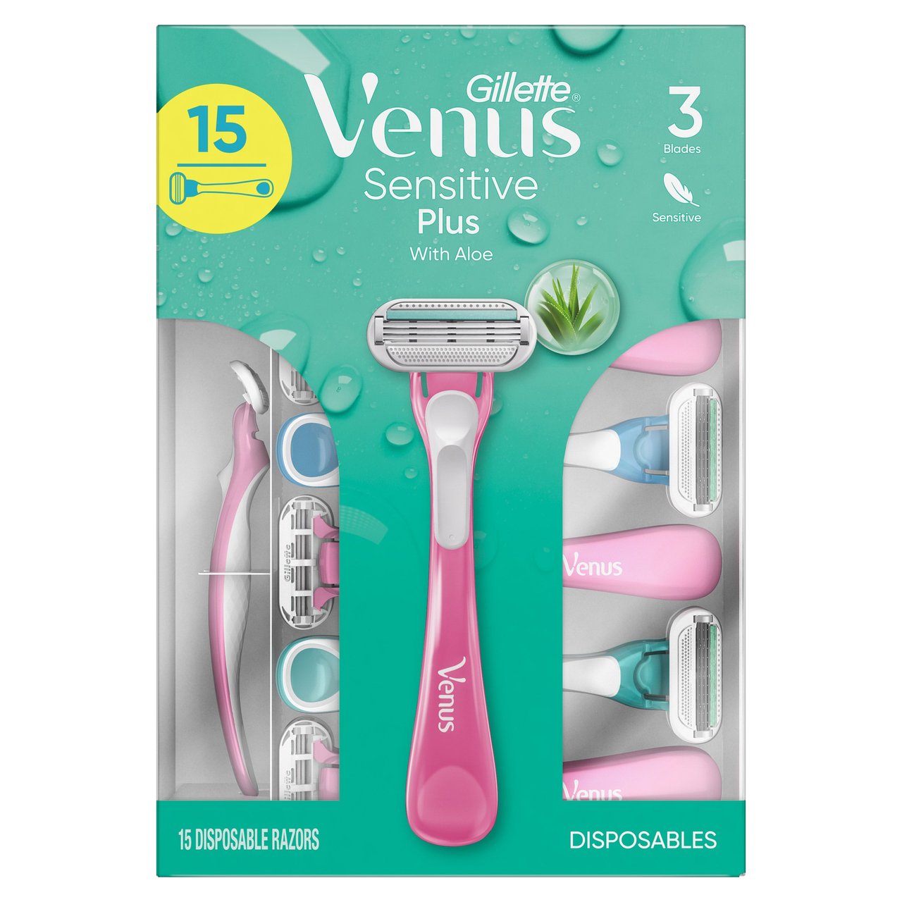 Gillette Venus Sensitive Plus Disposable Razors, 15 Count - Image 1