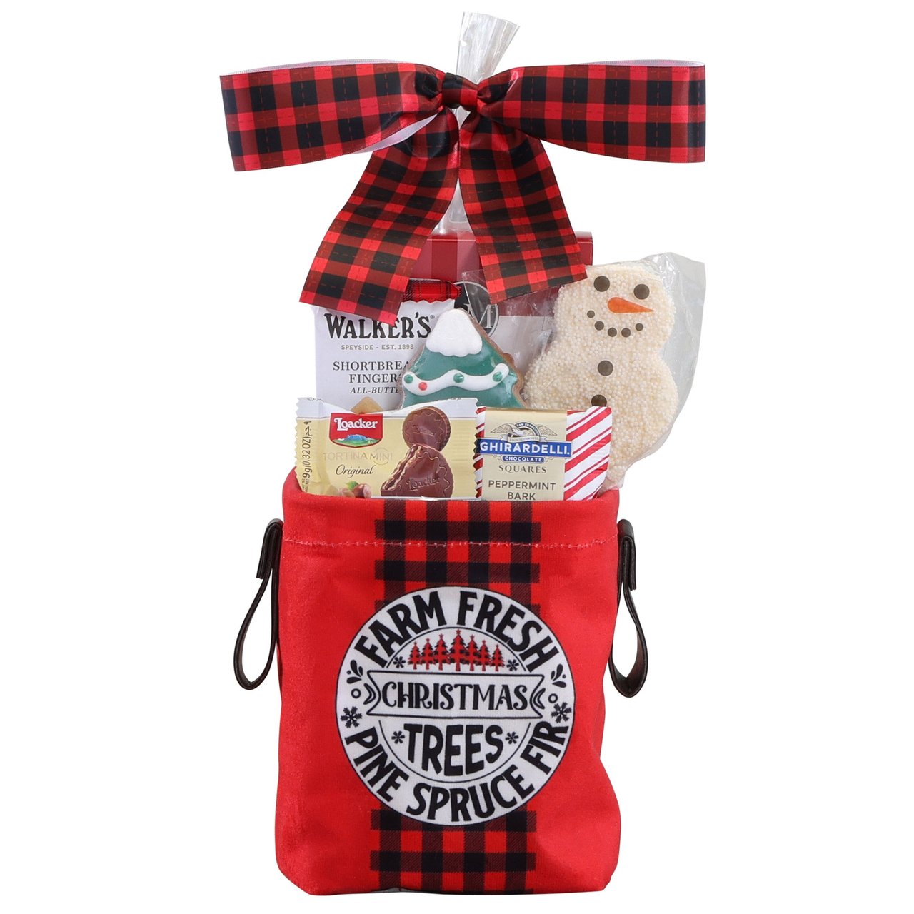 Flannelette Holiday Gift Basket with Faux Leather Handle, 6.89 oz - Image 1