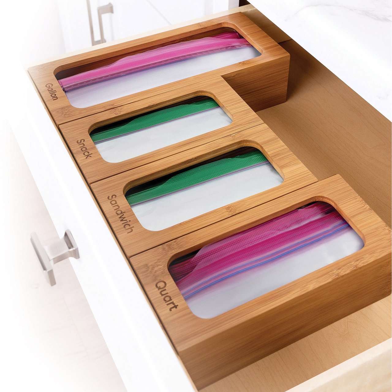 Seville Classics Bamboo Food Storage Bag Organizer, 4-Piece - Image 1