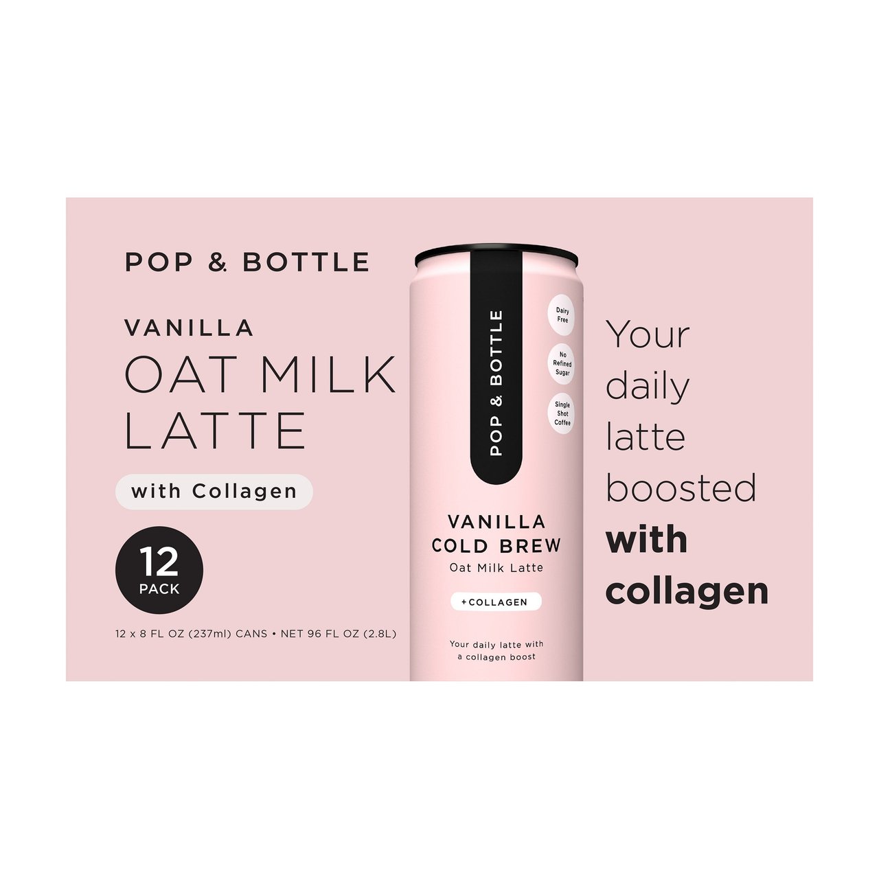 Pop & Bottle Vanilla Oat Milk Cold Brew with Collagen, 12 Count - Image 1