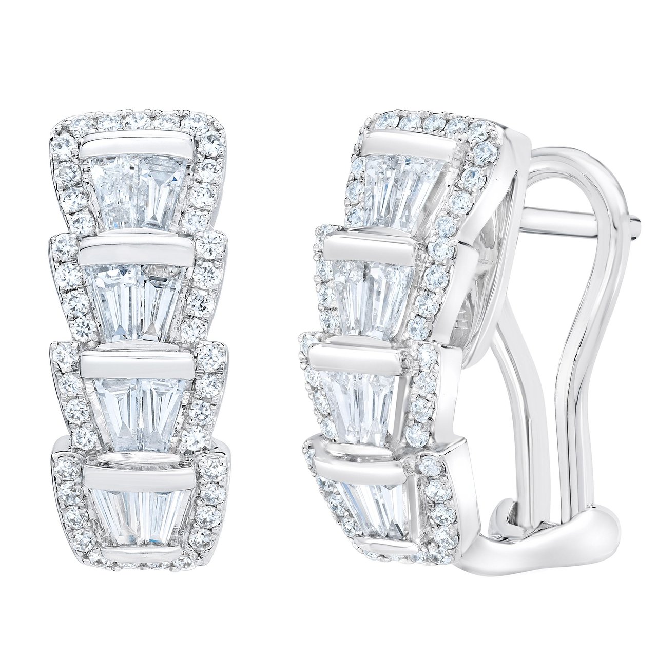 14kt White Gold VS2 I 0.90ctw Baguette and Round Diamond Earrings - Image 1