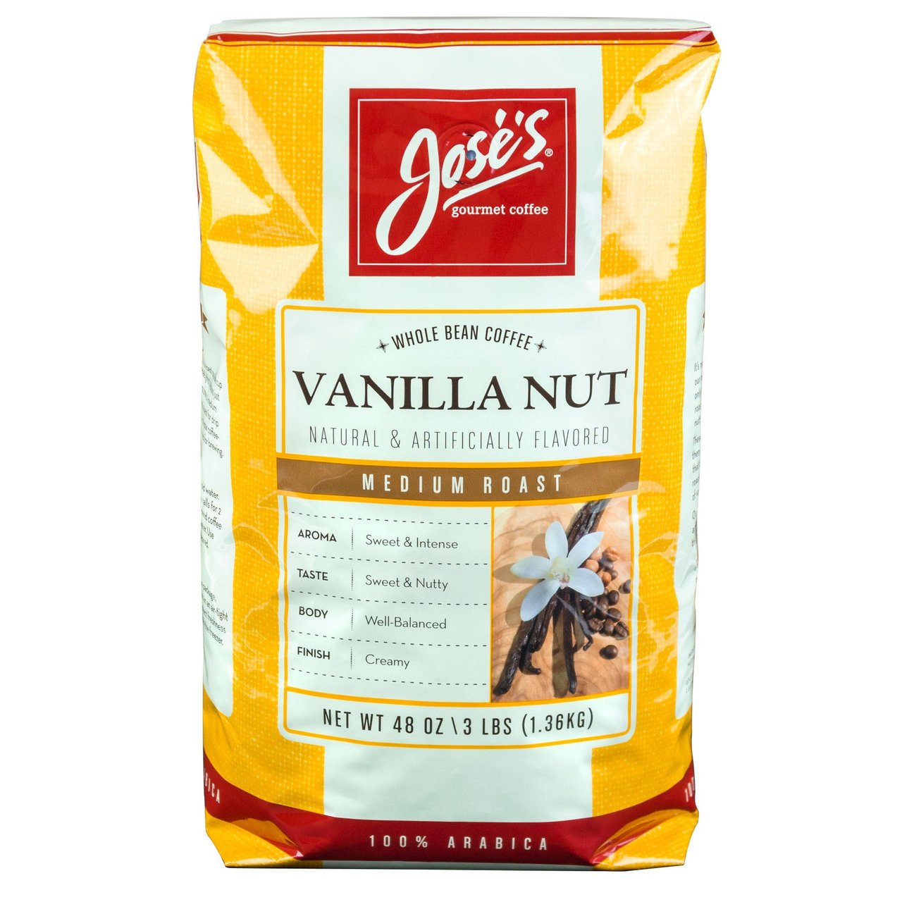 Jose's Vanilla Nut Coffee, Medium Roast, Whole Bean, 3 lbs - Image 1