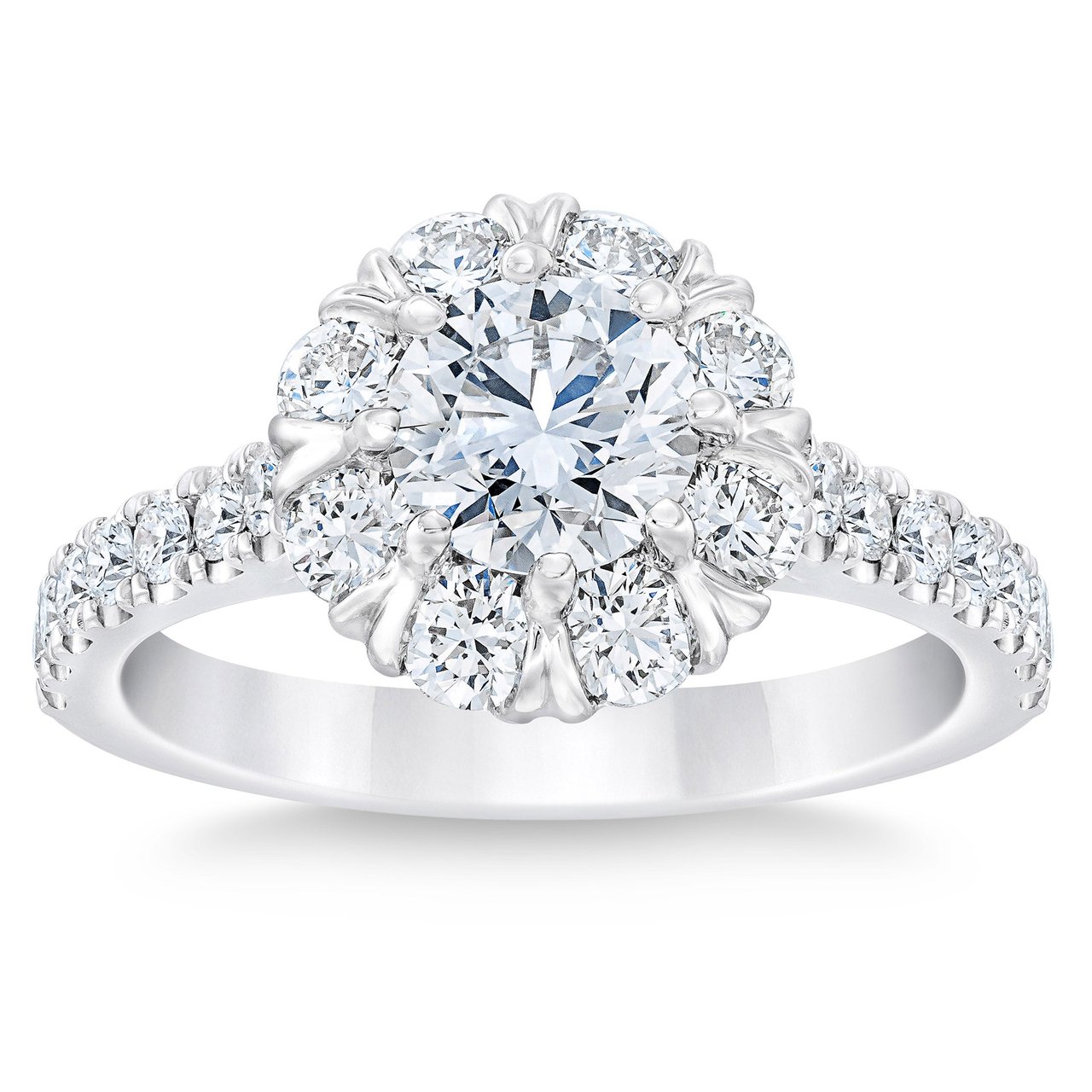 14K White Gold VS2, I Color 2.00 CTW Round Diamond Halo Ring (1.0 CT Center) - Image 1