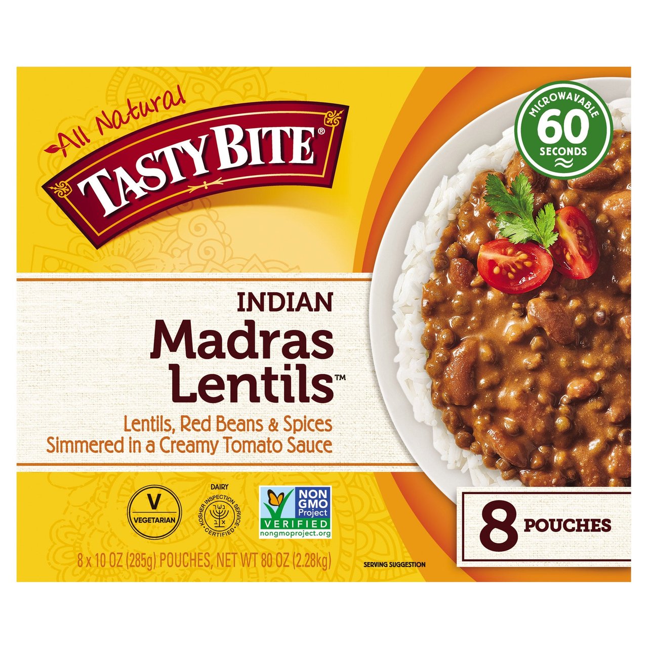 Tasty Bite Organic Madras Lentils, 8-Pack, 10 oz - Image 1