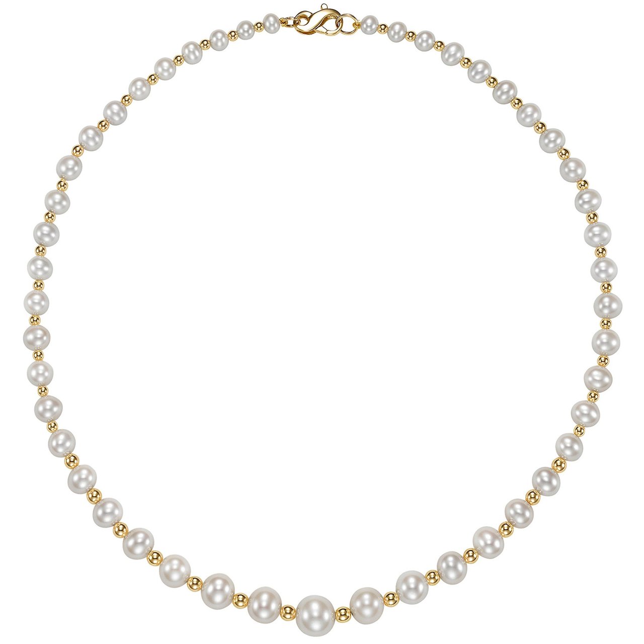 14kt Gold Bead & 5-9mm Freshwater Cultured Pearl 18" Necklace - Image 1