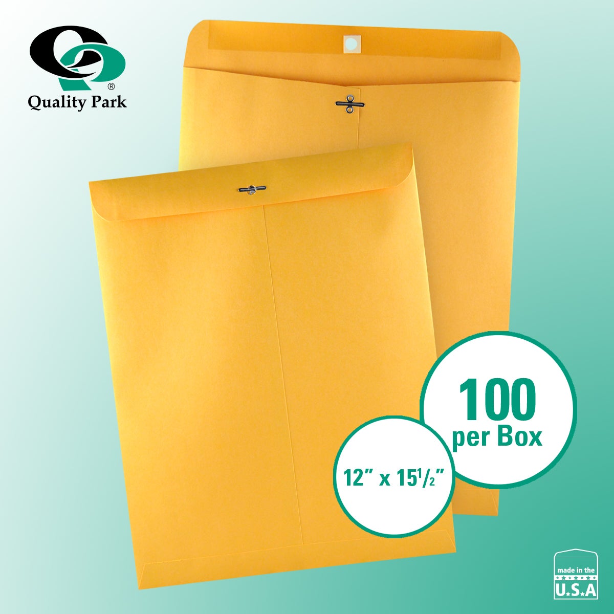 Quality Park Clasp Envelopes, 12 x 15-1/2, 28 lb. Kraft, Box of 100