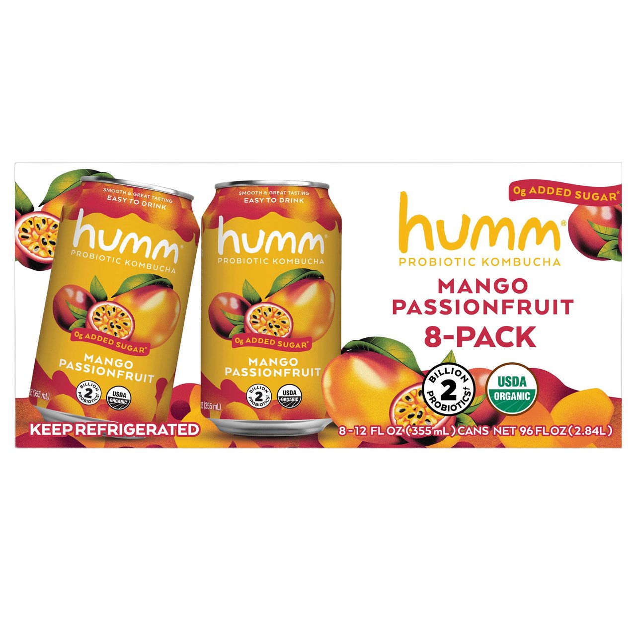 Humm Organic Kombucha Mango Passionfruit 8-Pack, 12 fl oz - Image 1