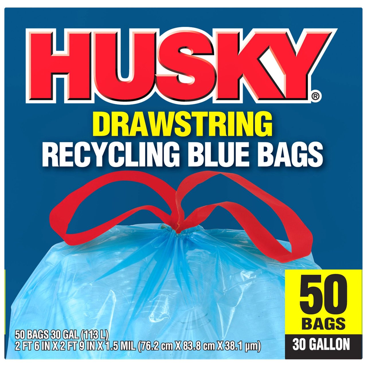 Husky Blue Recycling Bags, 30 Gallon, 50 Count - Image 1