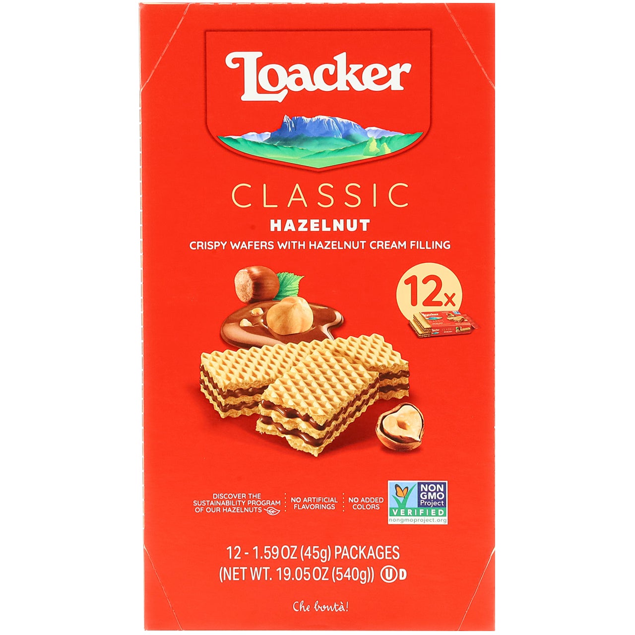 Loacker Crispy Wafers Hazelnut, 12/1.59oz - Image 1