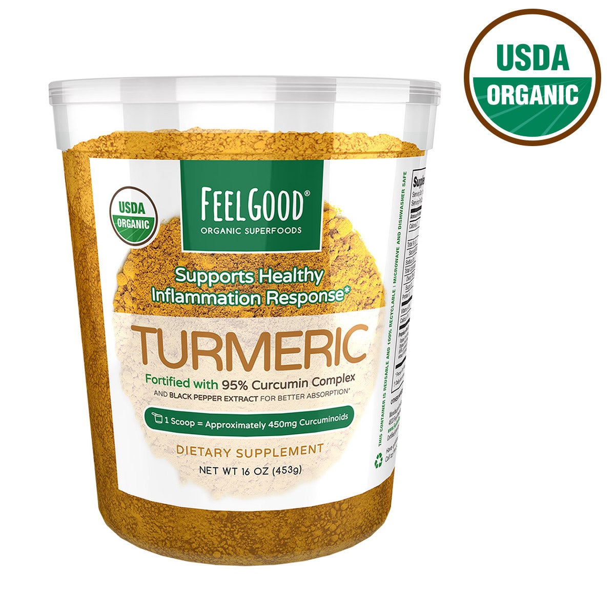 FeelGood Superfoods Turmeric Powder 16 oz USDA Organic - Image 1