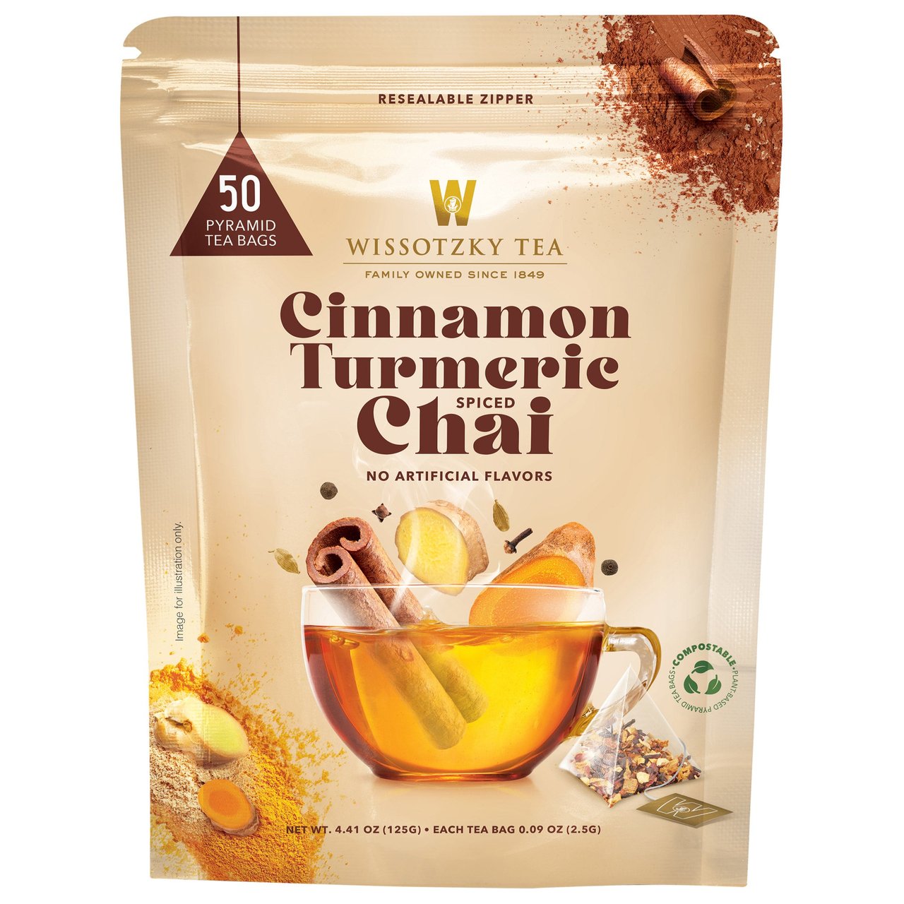 Wissotzky Tea Cinnamon & Turmeric Spiced Chai Tea Bags 50 CT - Image 1