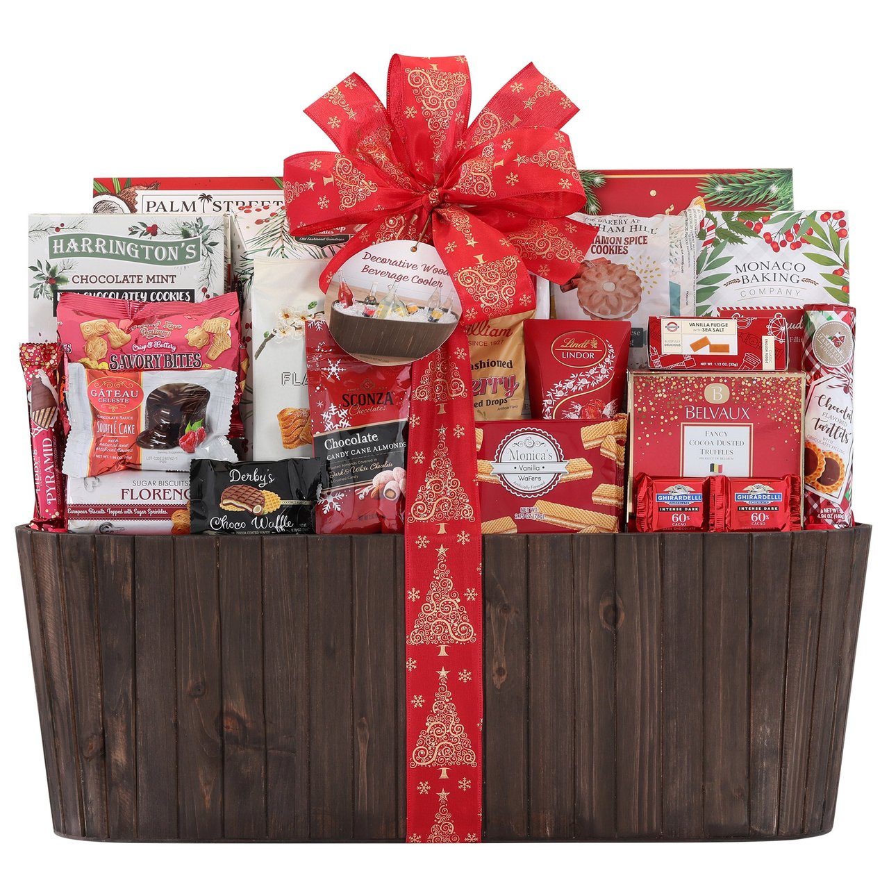 Houdini Wooden Basket with Slat & Metal Candy Gift Assortment, 142.89 oz - Image 1