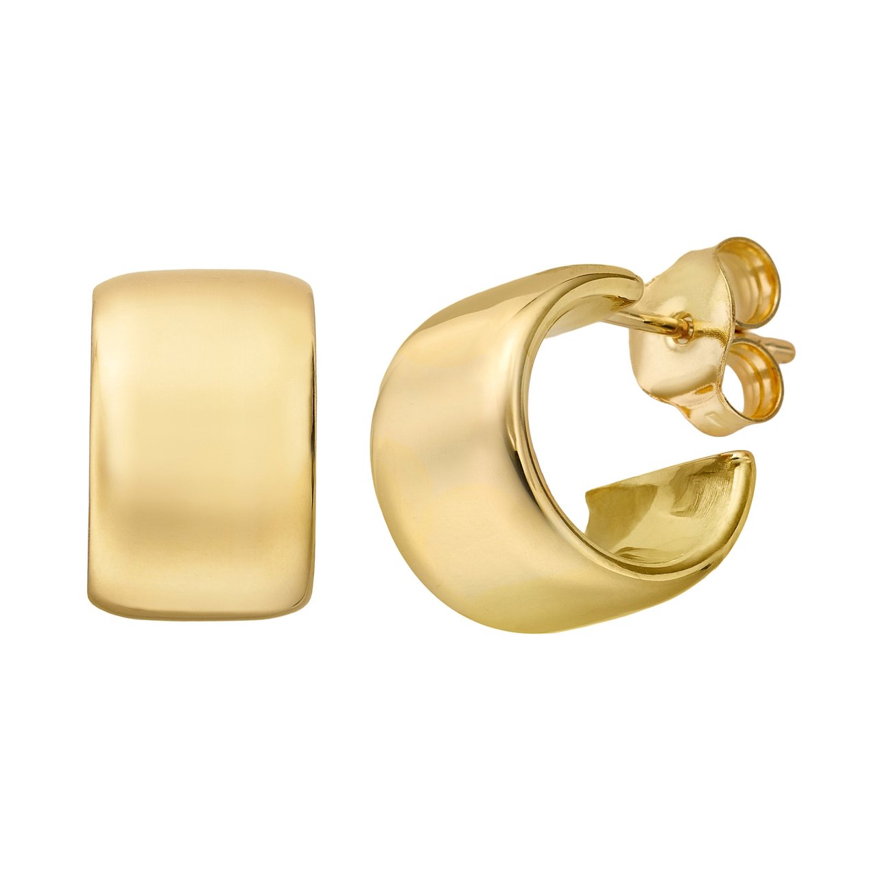 18kt Yellow Gold C Shape Hoop Earrings Made in Italy - Image 1