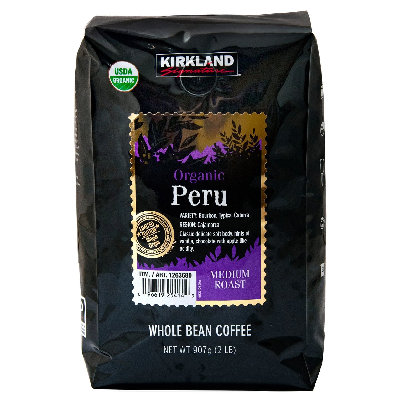Kirkland Signature Organic Peru Whole Bean Coffee 32 oz - Image 1