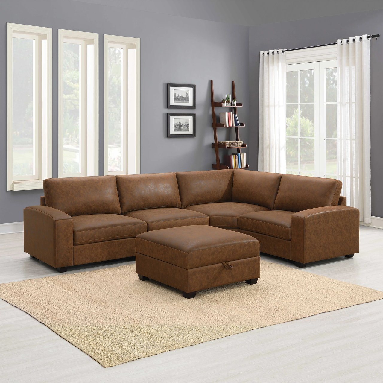 Leon 5-Piece Fabric Sectional with Storage Ottoman - Image 1