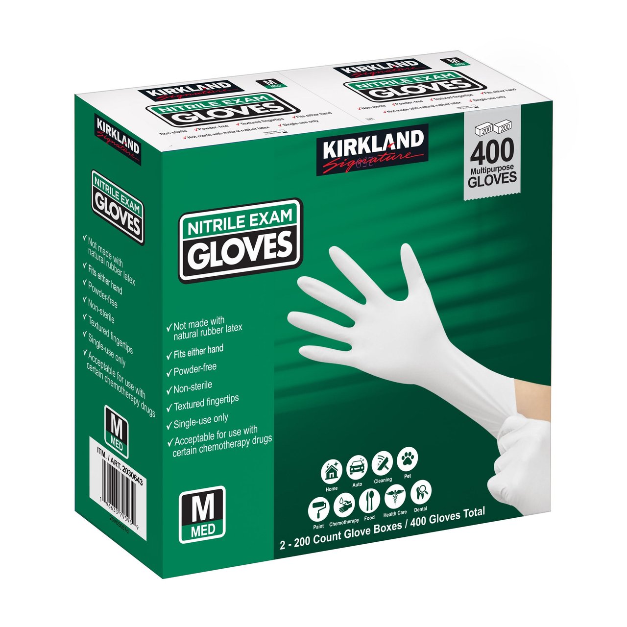KIRKLAND SIGNATURE NITRILE EXAM GLOVE MEDIUM 2/200 CT - Image 1