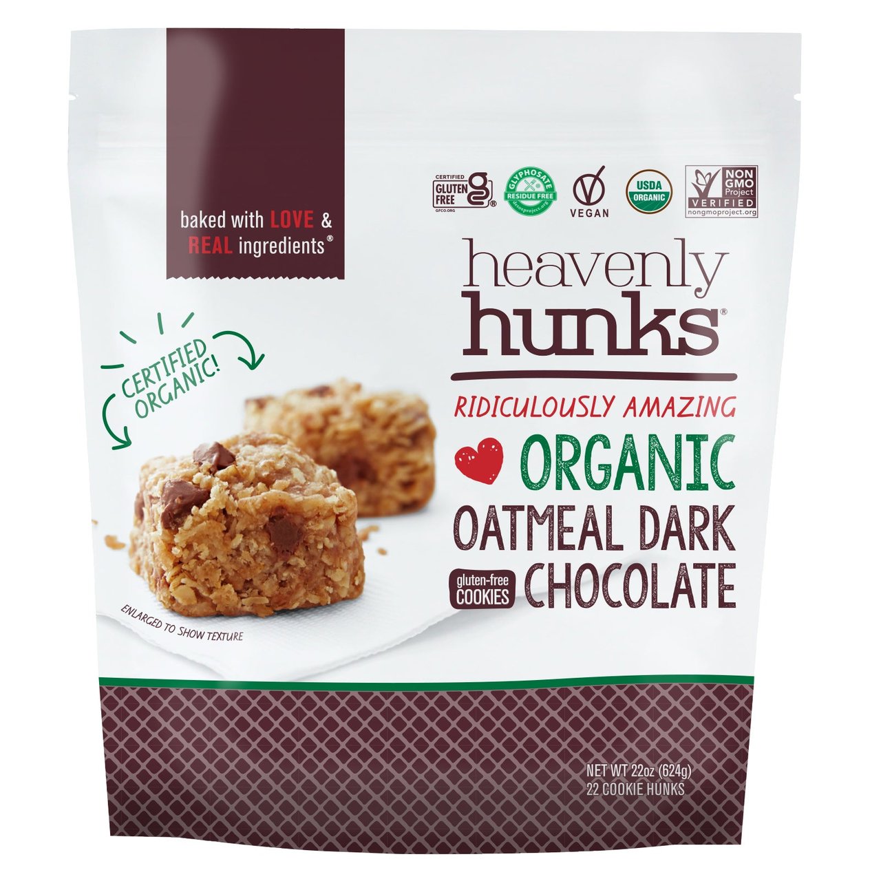 Heavenly Hunks Organic Oatmeal Dark Chocolate Cookies 22 oz - Image 1