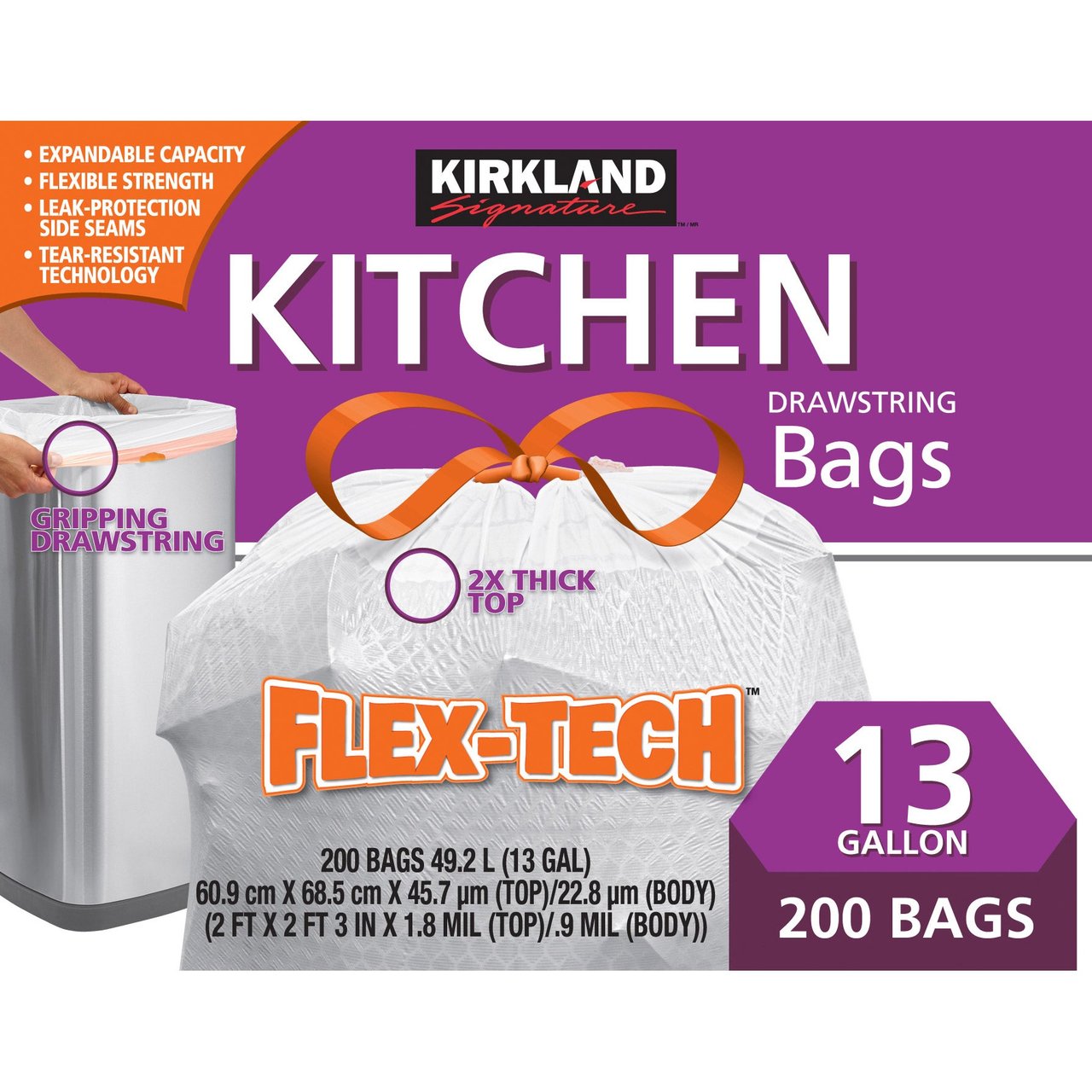 Kirkland Signature Flex-Tech Kitchen Bags, 200 Count / 13 Gallon - Image 1