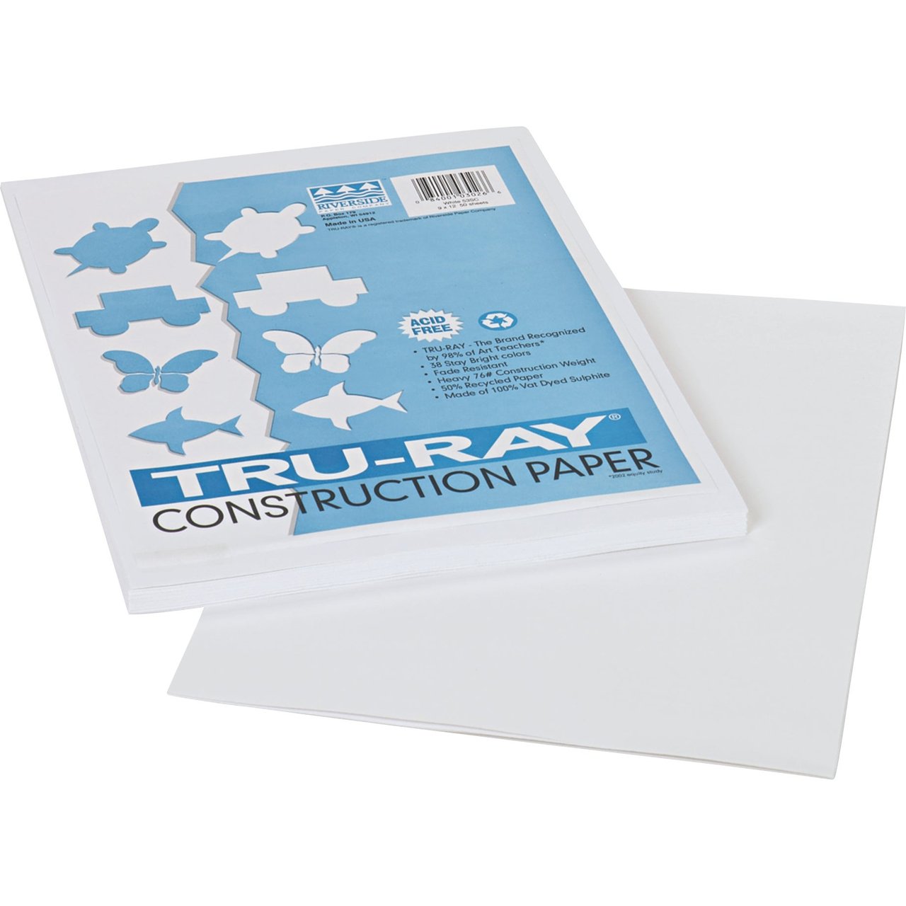 Pacon Tru-Ray 9x12 Construction Paper, 50 Sheets, White (PAC103026)