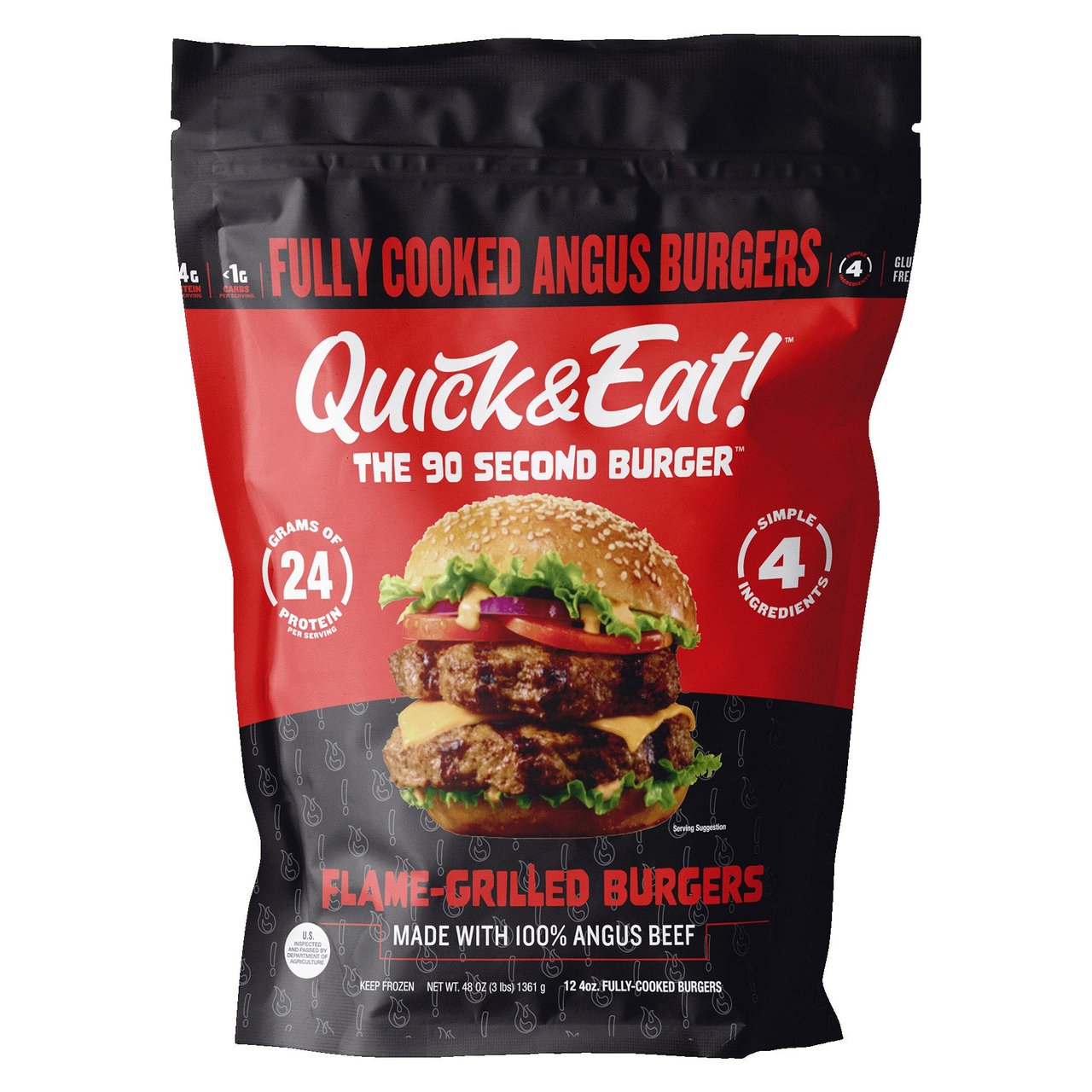 Quick & Eat! Flame-Grilled Angus Beef Burger Patties, 12 ct / 4 oz, 3 lbs - Image 1