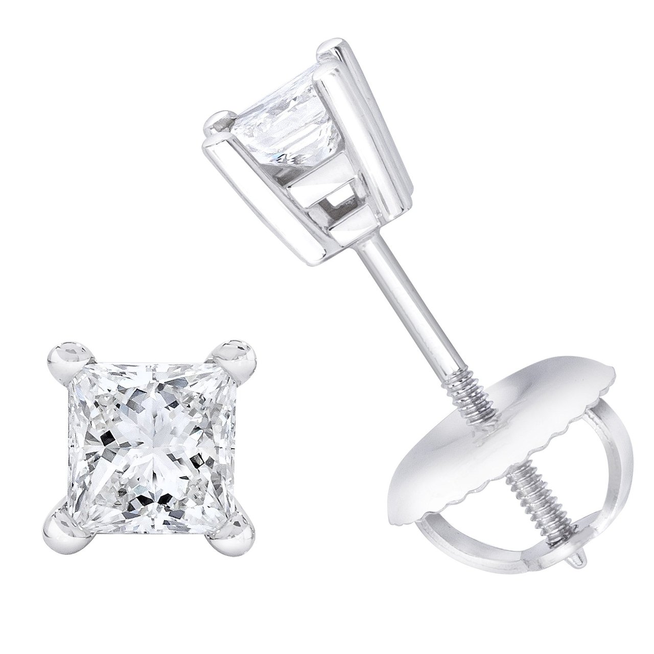 14KT White Gold VS2 Clarity, I Color 0.30 CTW Princess Cut Diamond Stud Earrings - Image 1