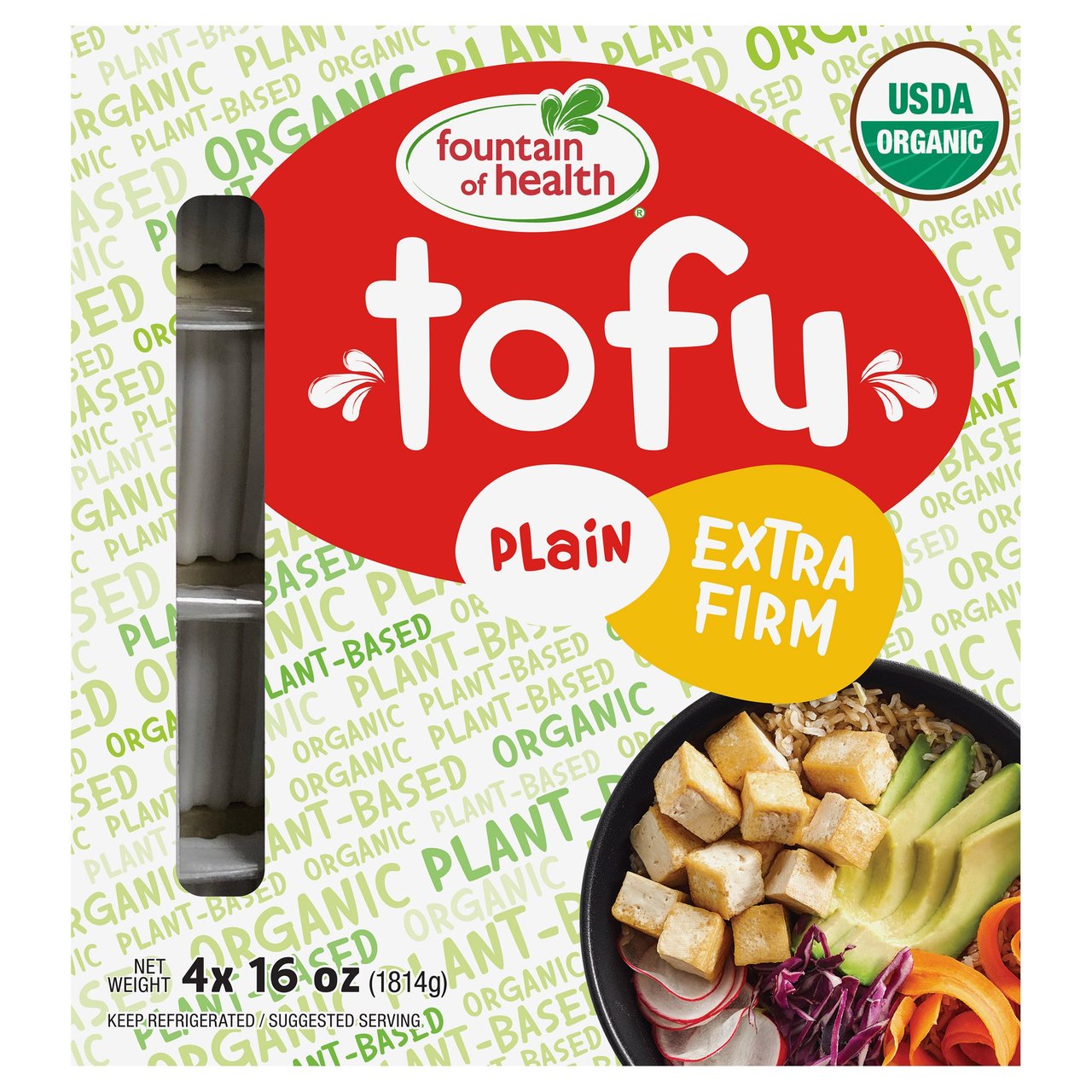 Fountain of Health Organic Extra Firm Tofu, 4 x 16 oz - Image 1