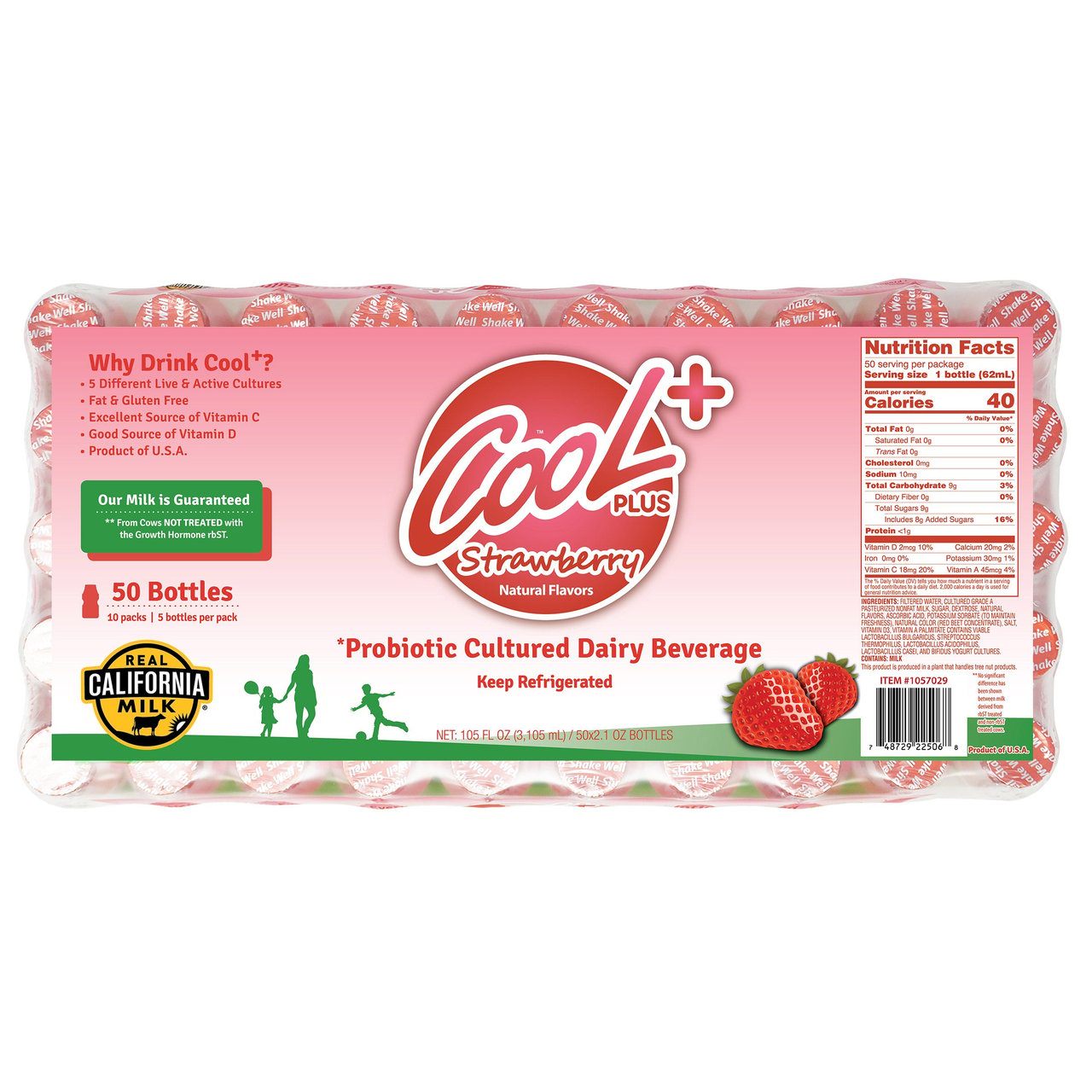 Cool Plus Strawberry Dairy Beverage, 50 Count, 2.1 Ounces Each - Image 1