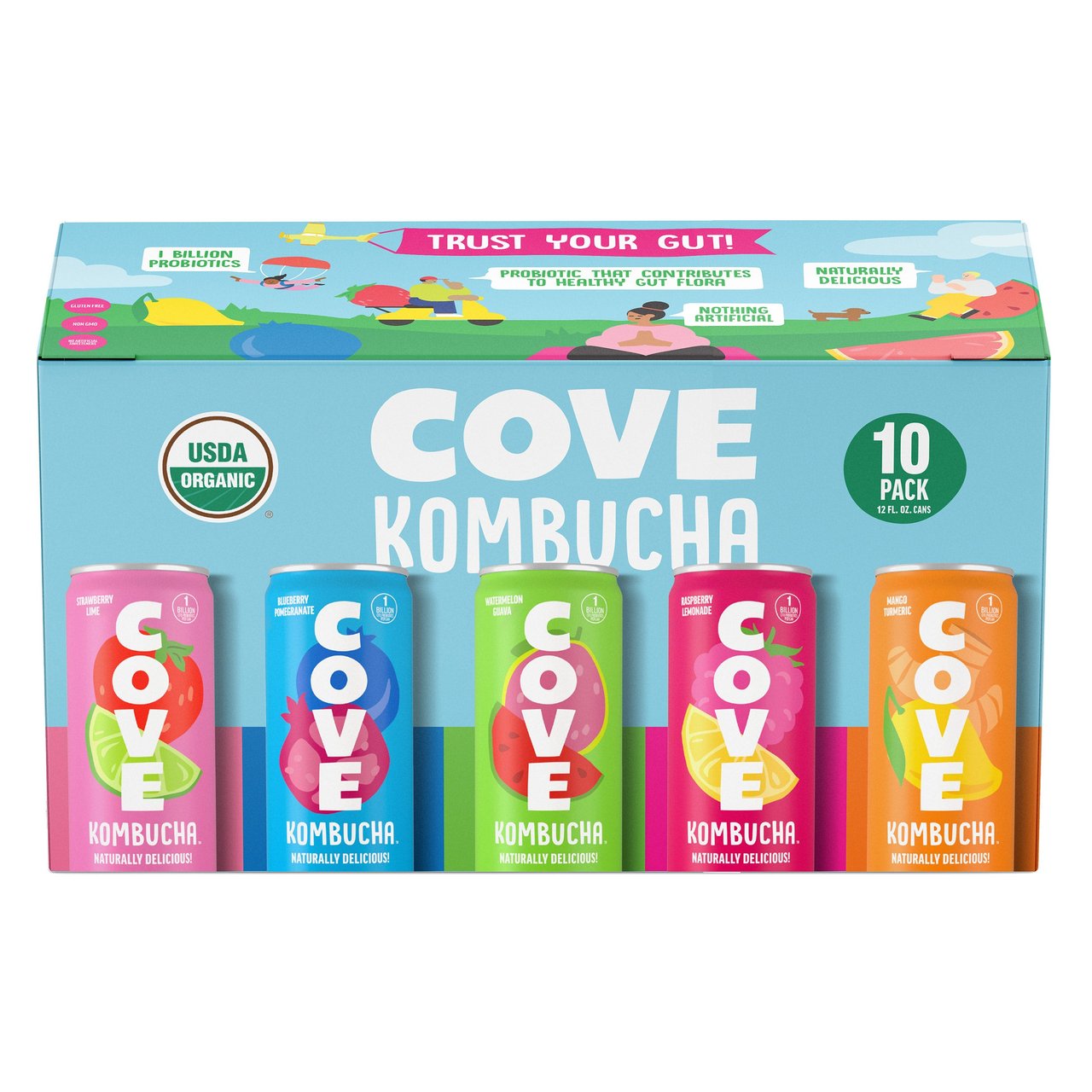 Cove Organic Kombucha 5 Flavor Variety Pack 10/12 oz - Image 1