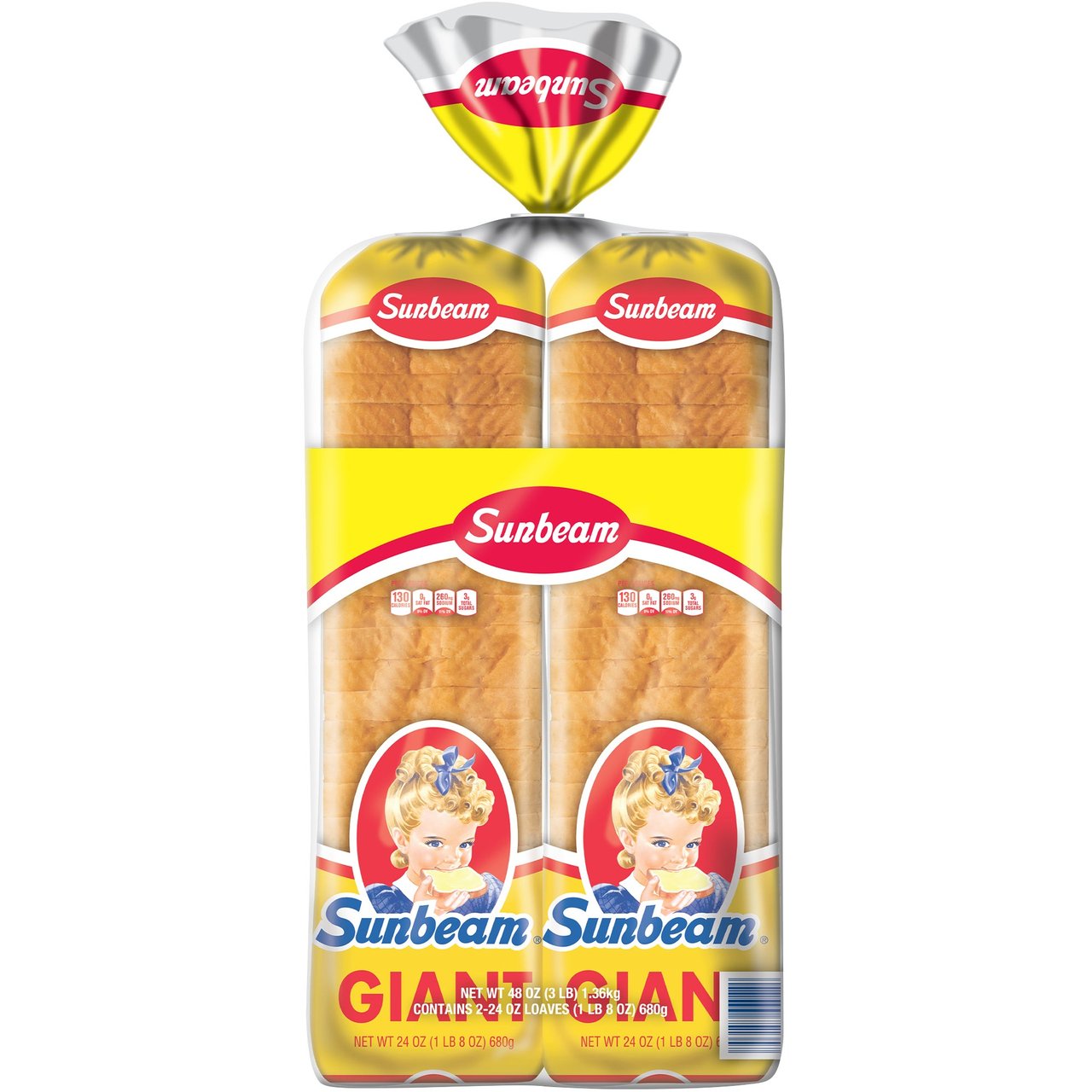 Sunbeam Giant White Bread, 2/22 Ounce Loaves - Image 1