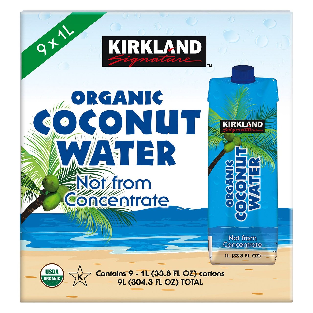 Kirkland Signature 100% Organic Coconut Water, 9/1 Liter - Image 1