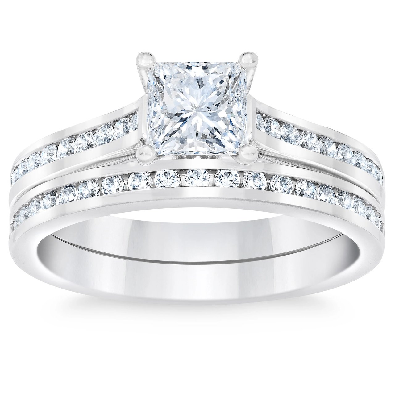 PLATINUM VS2 I 1.25CTW PRINCESS CUT DIAMOND WEDDING SET - Image 1