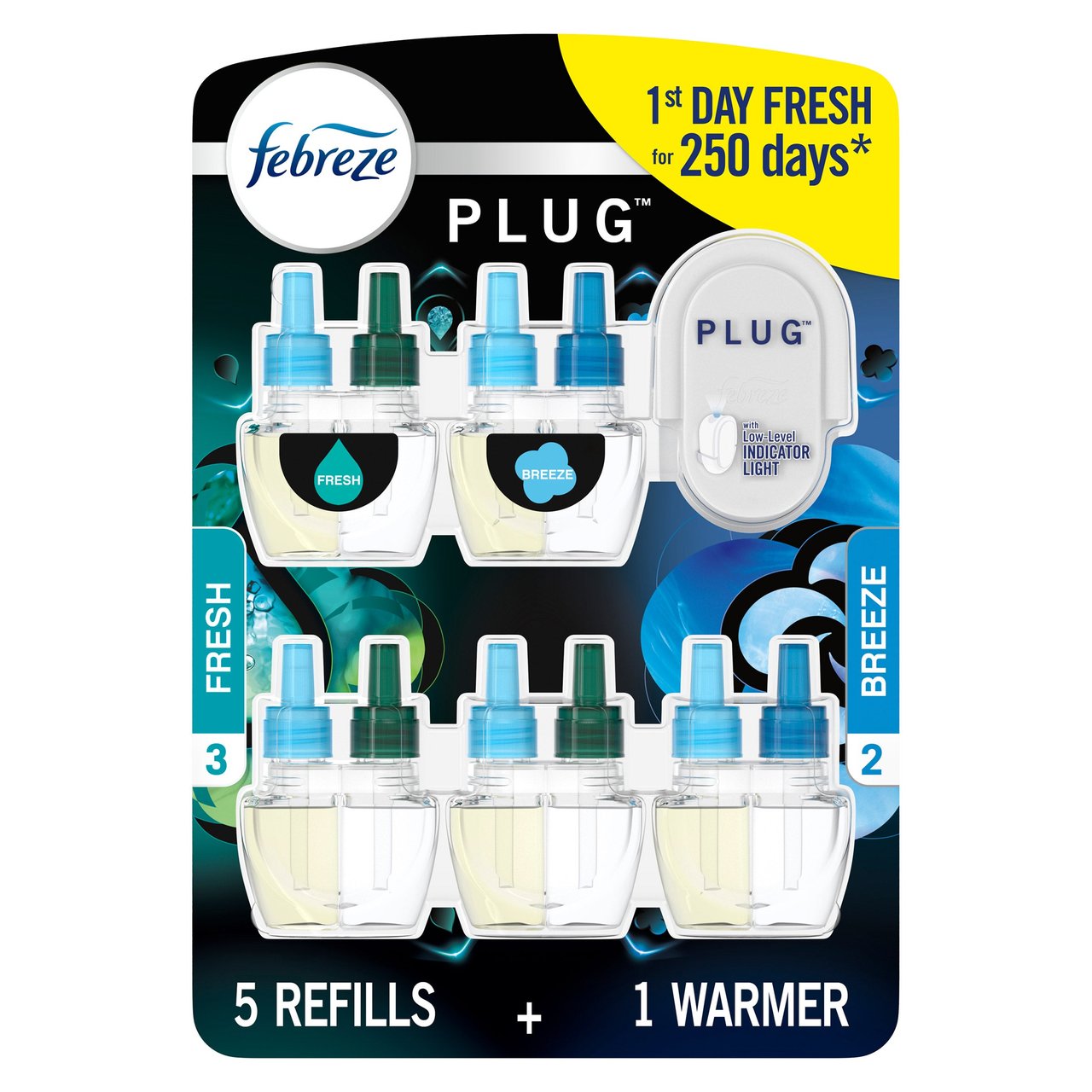 Febreze Plug In Unstopables/Ocean/Mountain 5 Refills + 1 Warmer